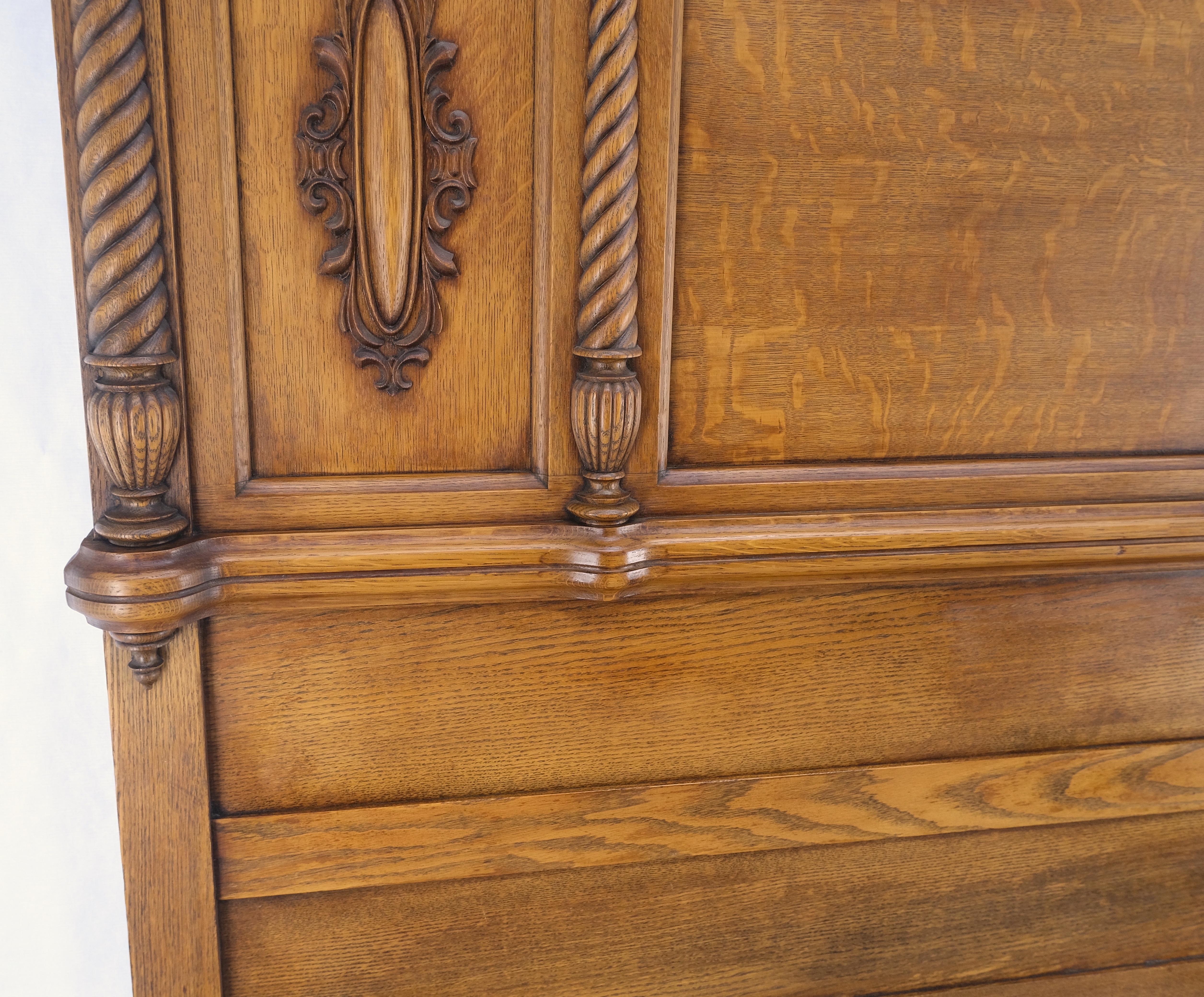 Fine Carved Antique Oak Queen Size Tall Headboard Footboard Bed MINT! 9