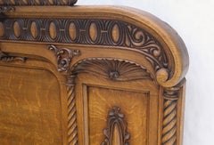 Fine Carved Antique Oak Queen Size Tall Headboard Footboard Bed MINT!