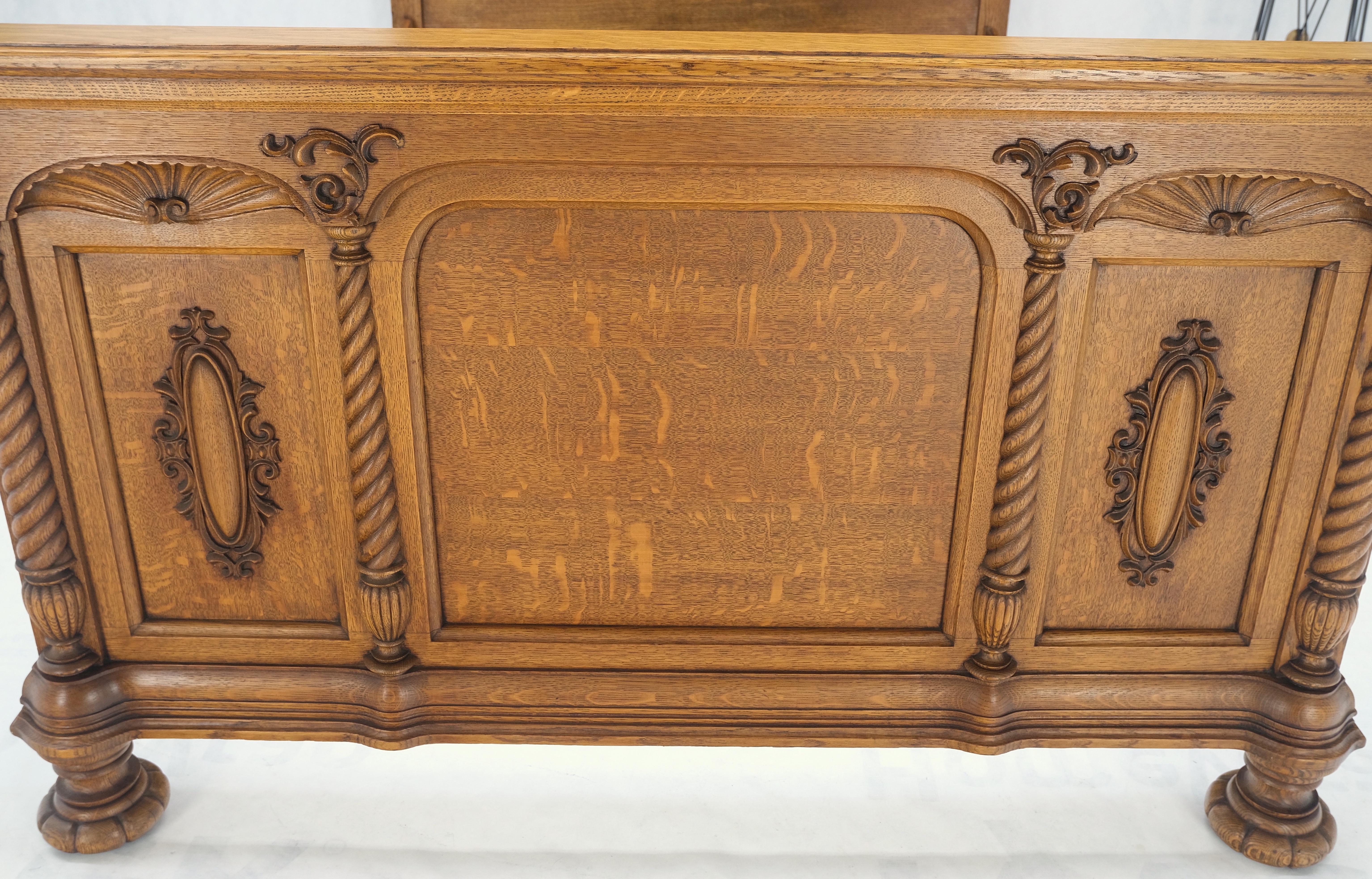 American Fine Carved Antique Oak Queen Size Tall Headboard Footboard Bed MINT! For Sale