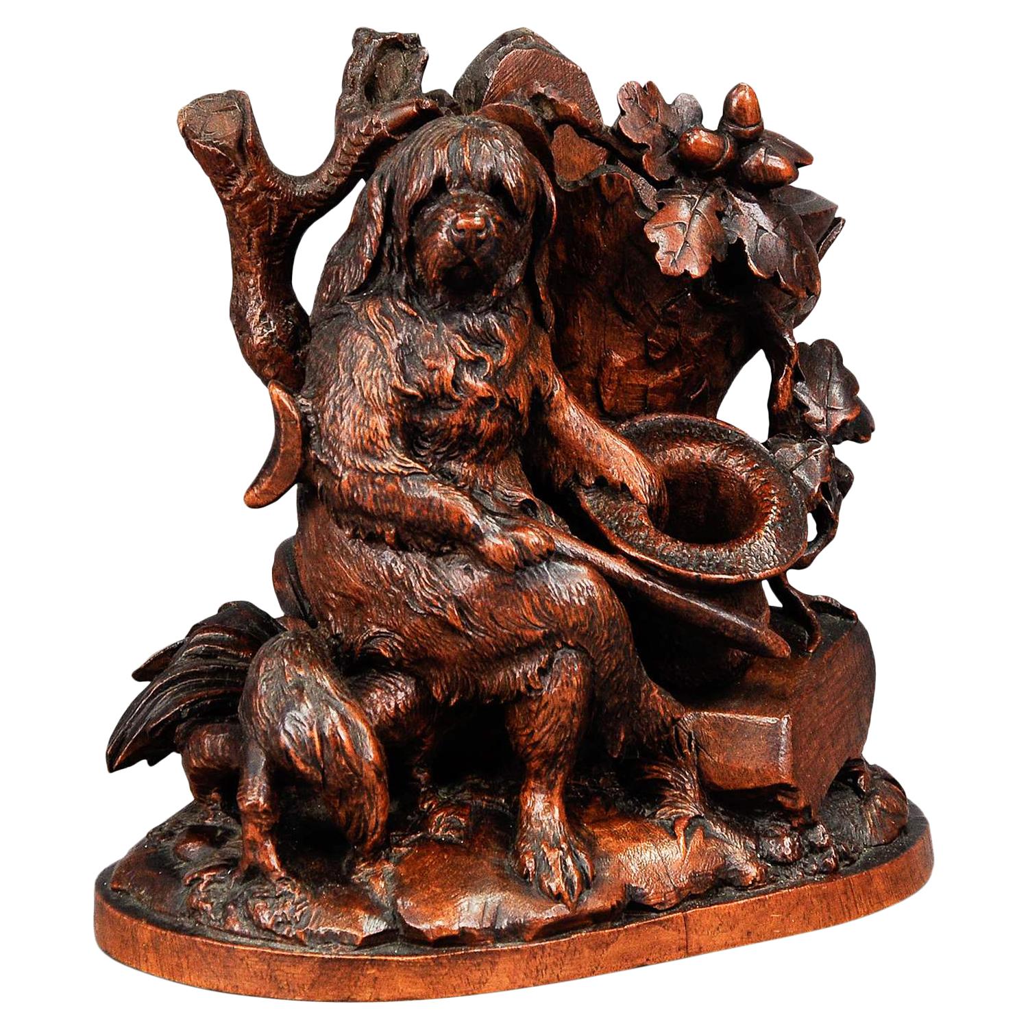 Fine Carved Black Forest Statue of a Disabled Dog, Brienz circa 1900