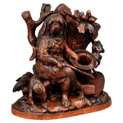 Antique Fine Carved Black Forest Statue of a Disabled Dog, Brienz circa 1900