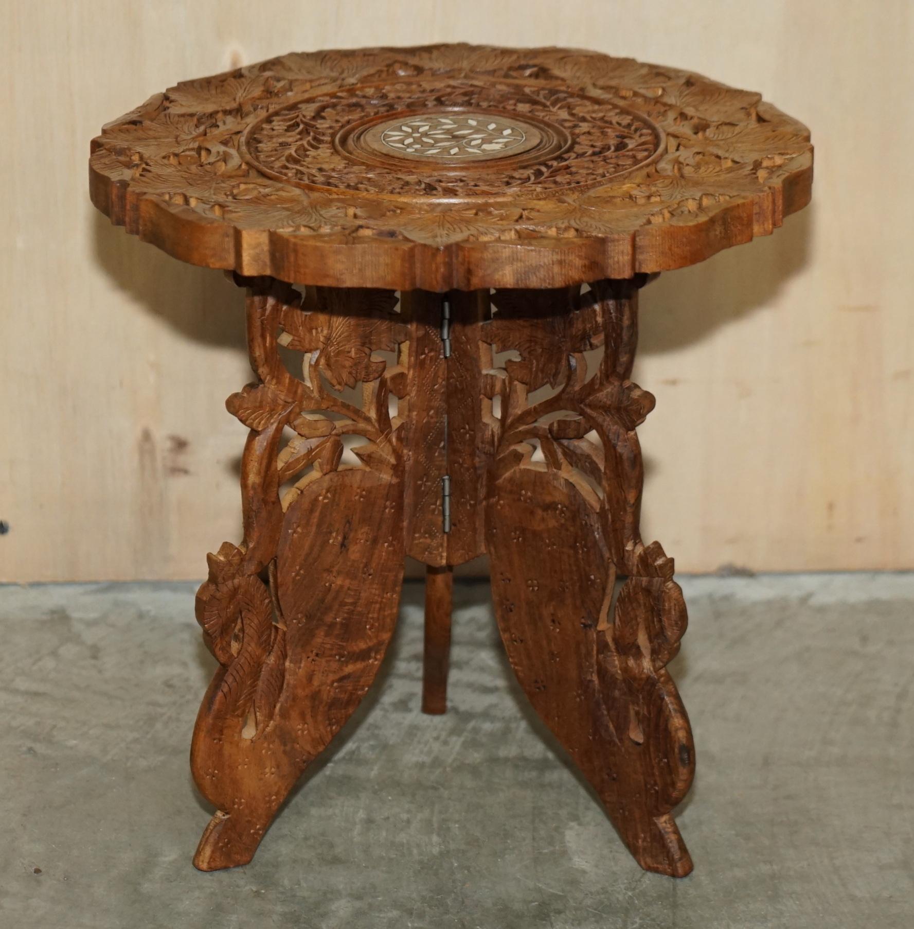 Fine Carved Burmese Antique Octagonal Side End Lamp Wine Folding Table Liberty For Sale 8
