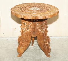 Fine Carved Burmese Antique Octagonal Side End Lamp Wine Folding Table Liberty