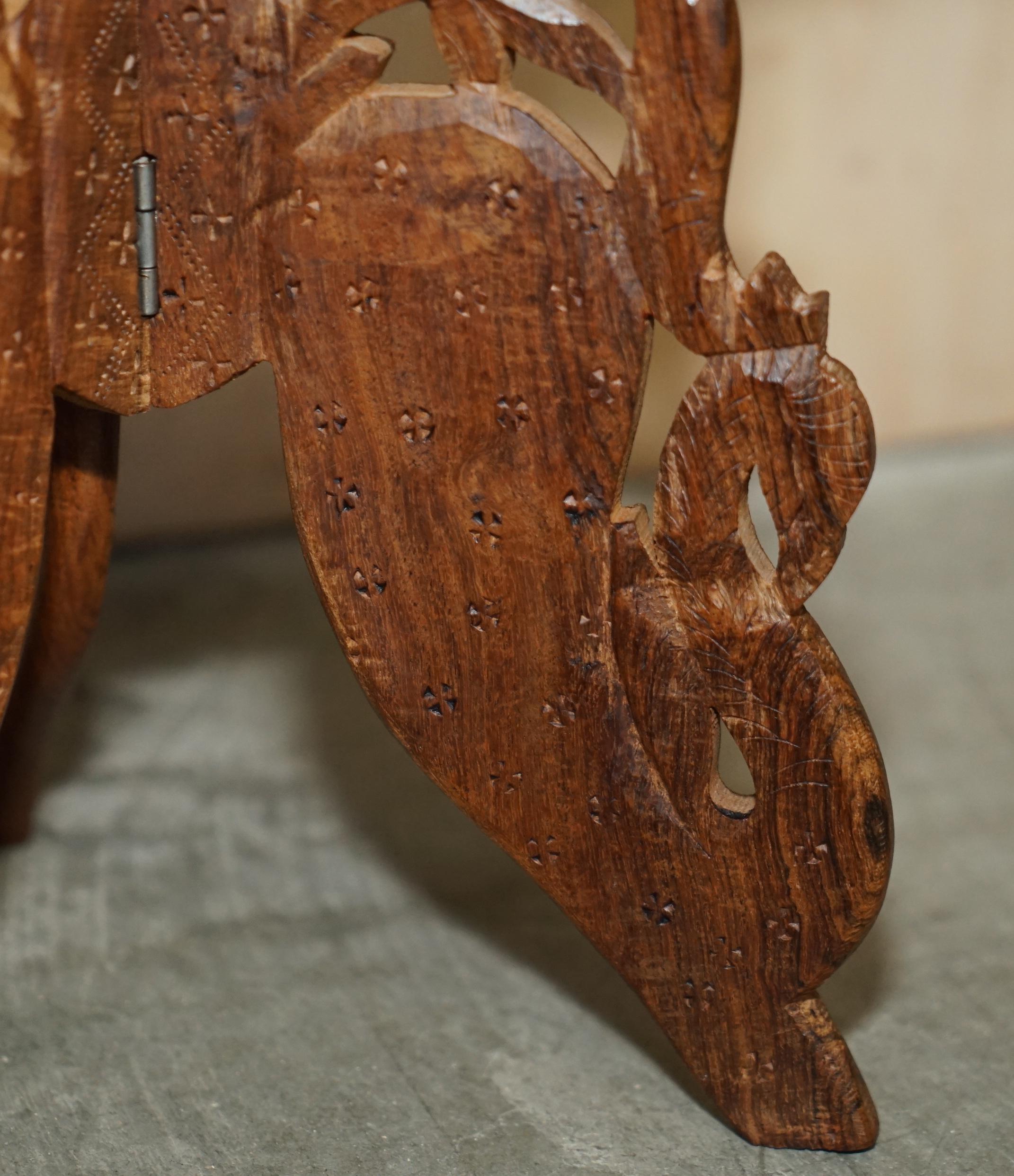 Hardwood Fine Carved Burmese Antique Octagonal Side End Lamp Wine Folding Table Liberty For Sale