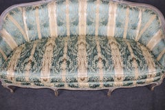 Fine Carved Disressed Painted Louis XV Settee Canape Possible Green Silk Damask