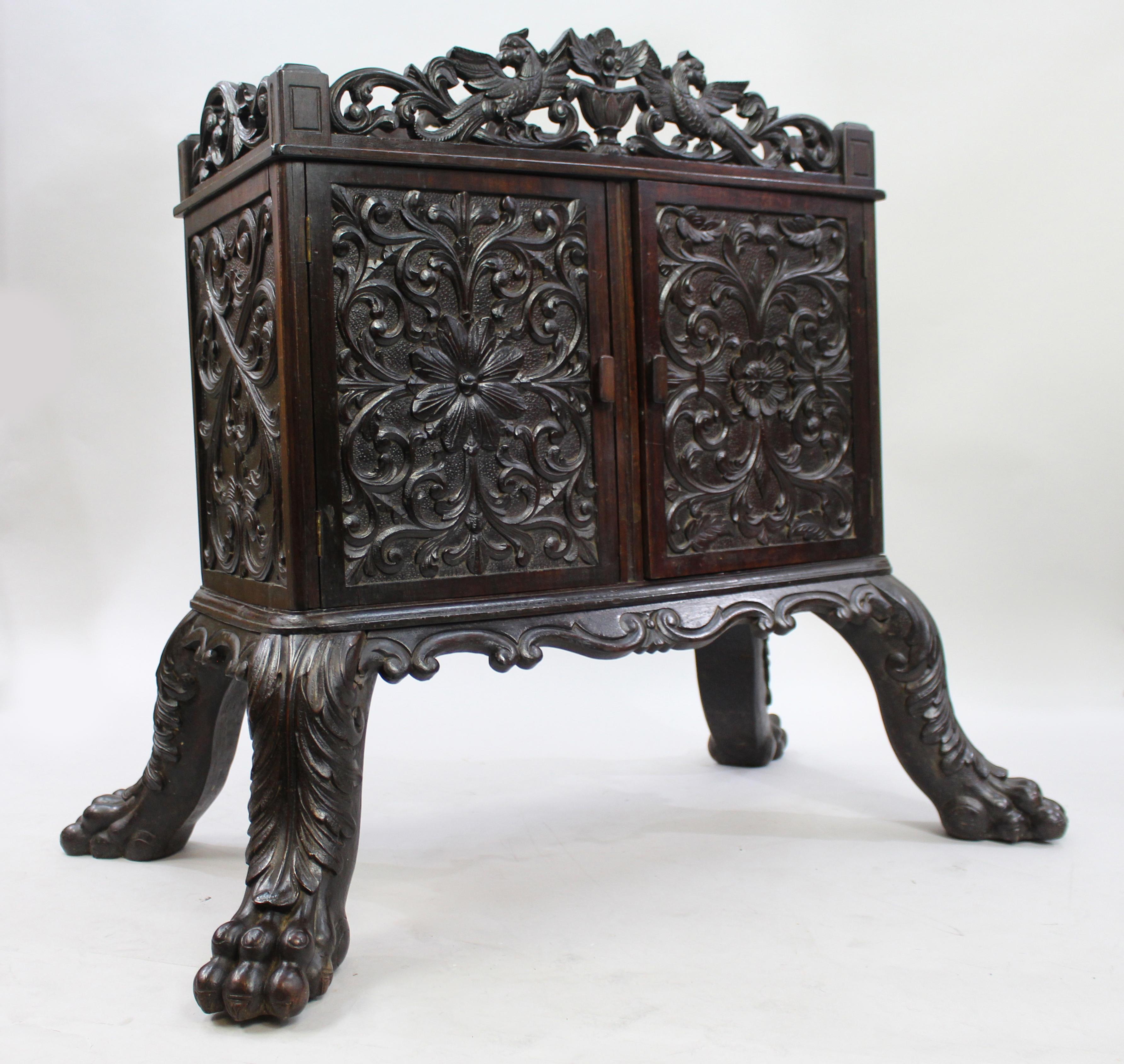Hand-Carved Fine Carved Early 19th C. Chinese Cabinet For Sale