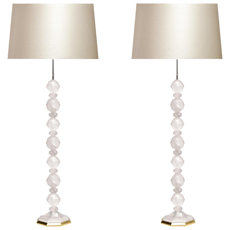Fine Carved Facet Globe Rock Crystal Floor Lamps By Phoenix