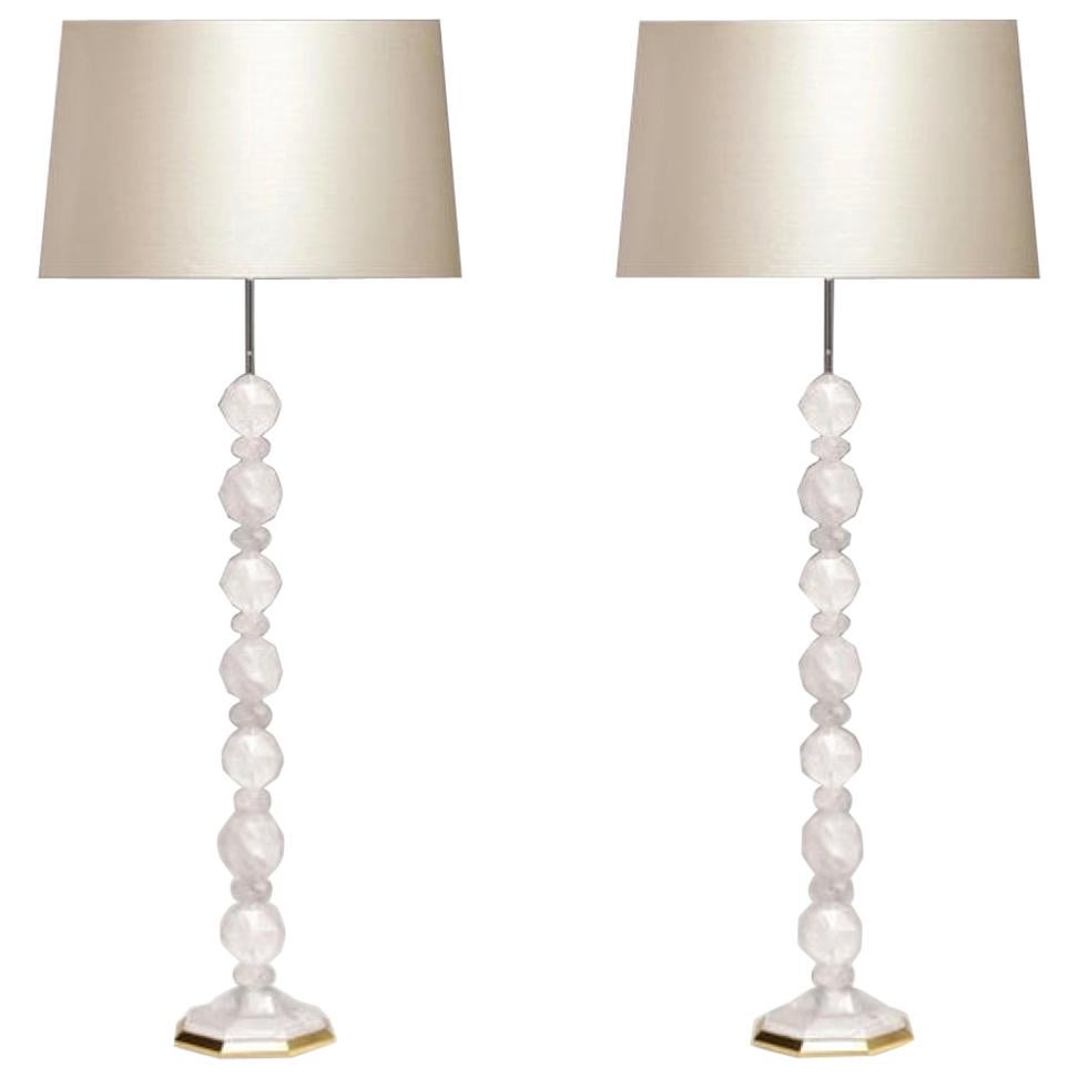 Fine Carved Facet Globe Rock Crystal Floor Lamps by Phoenix