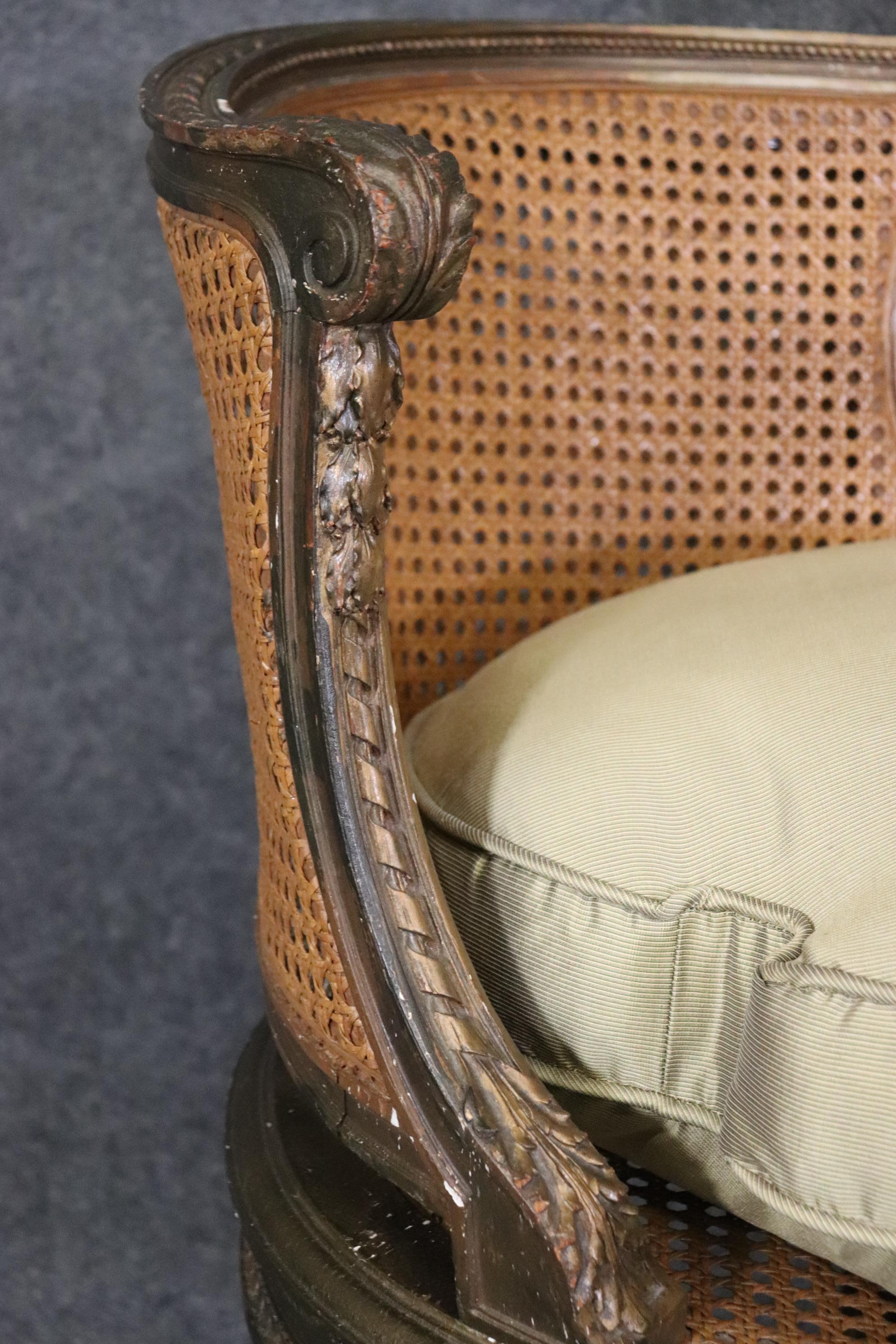 Fine Carved French Bronze Gilded Louis XVI Cane Settee Sofa  8
