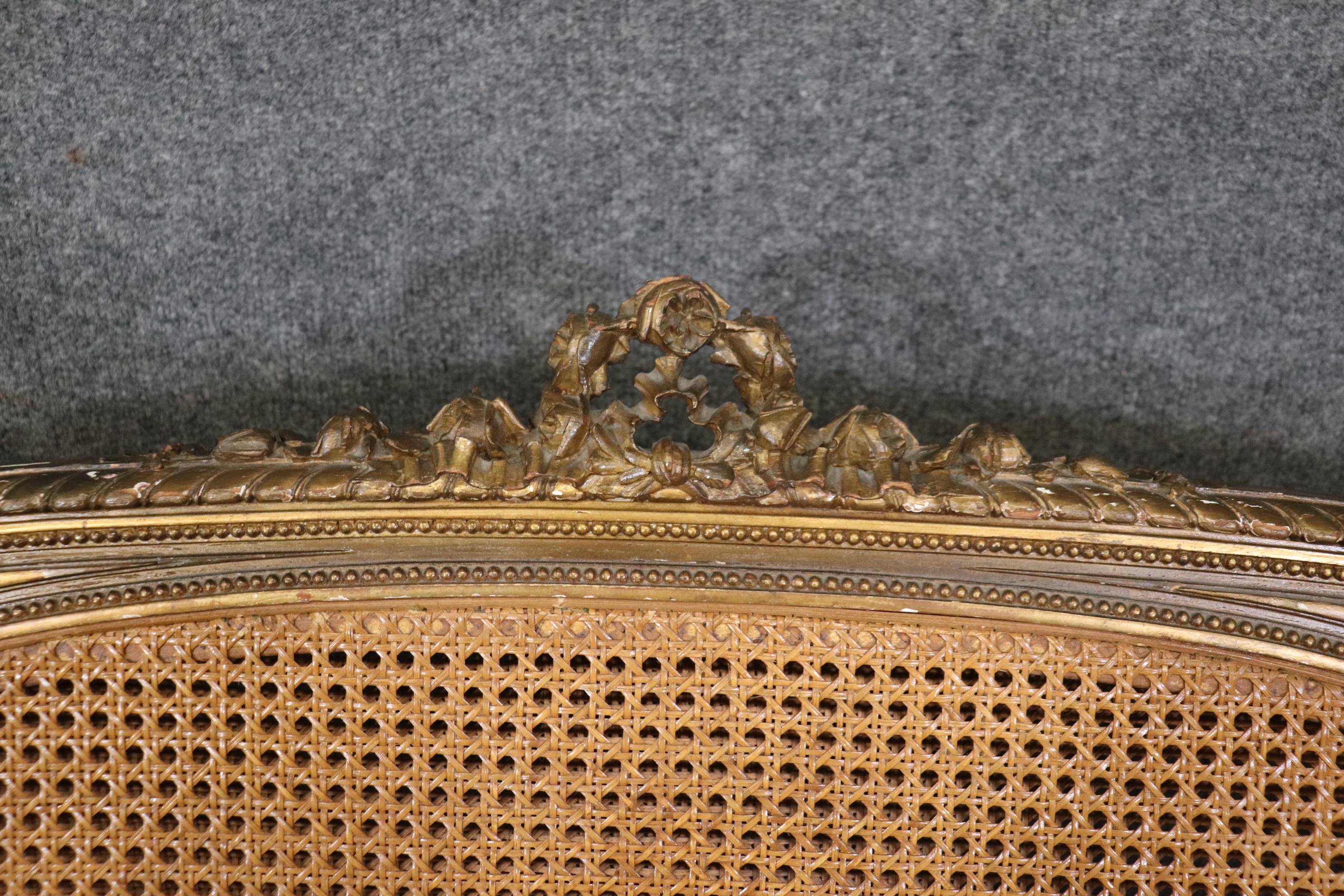 Fine Carved French Bronze Gilded Louis XVI Cane Settee Sofa  10