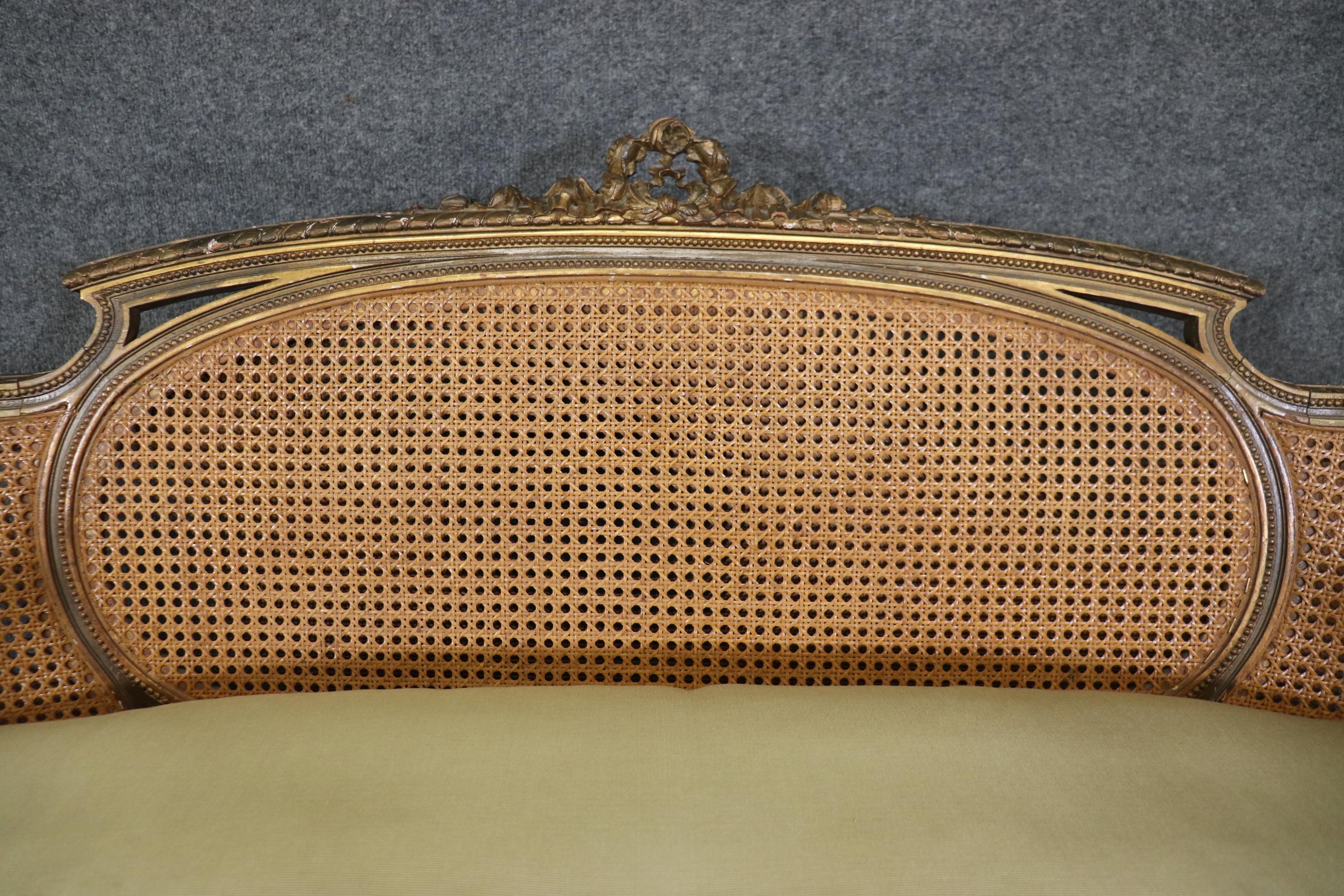 Fine Carved French Bronze Gilded Louis XVI Cane Settee Sofa  11