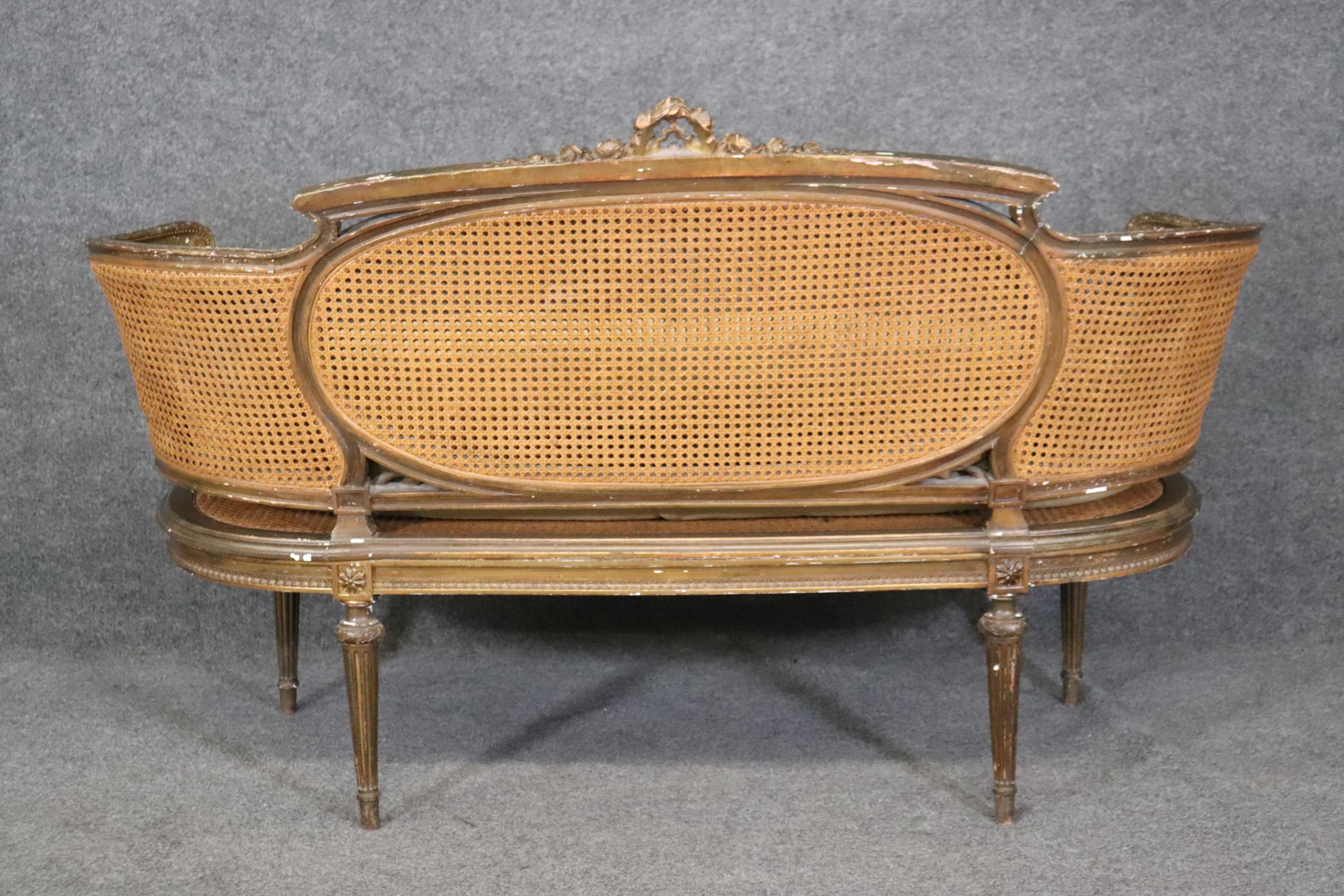 Fine Carved French Bronze Gilded Louis XVI Cane Settee Sofa  2