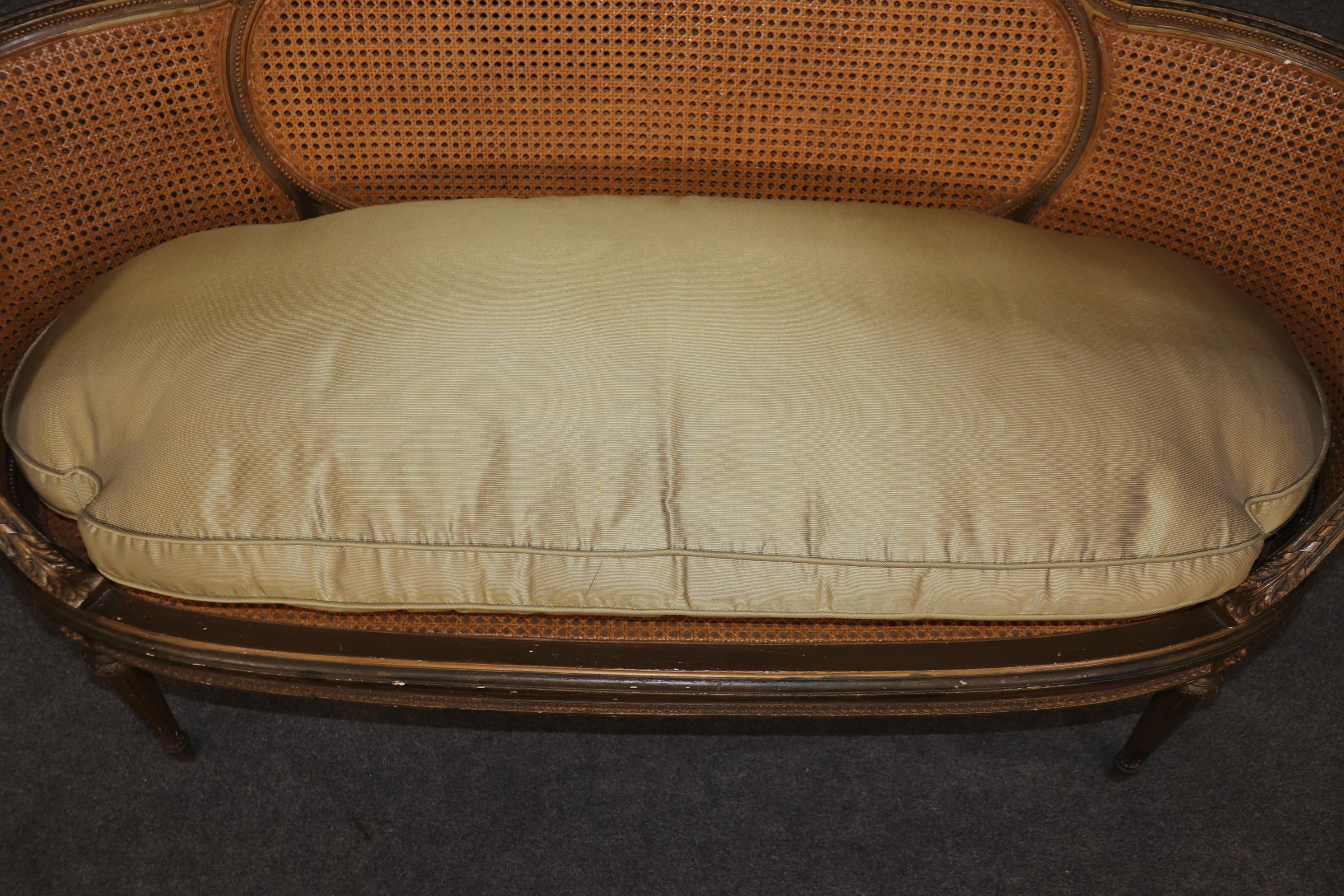 Fine Carved French Bronze Gilded Louis XVI Cane Settee Sofa  4