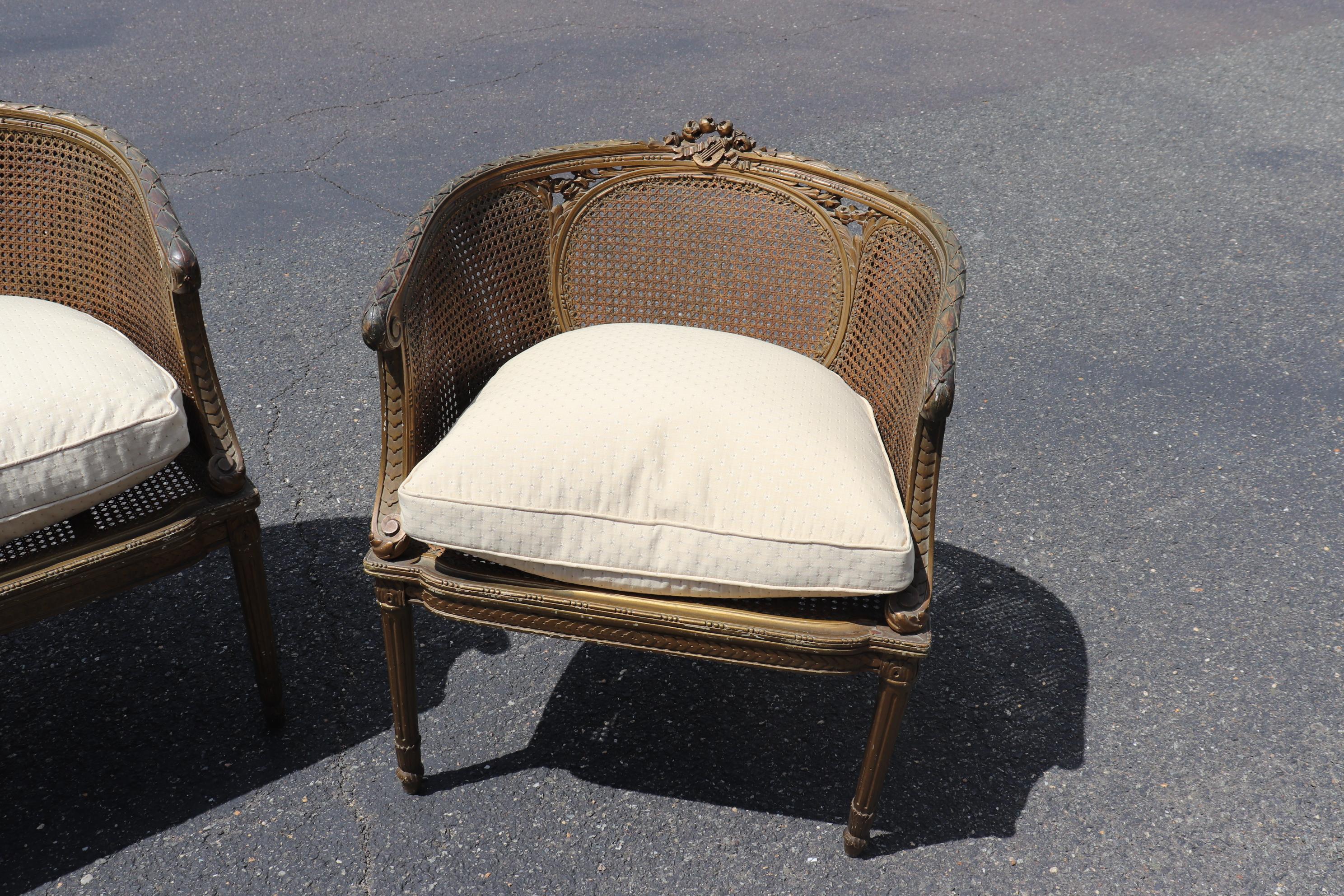 Early 20th Century Fine Carved French Louis XV Bronze Paint Decorated Cane Salon Set circa 1920