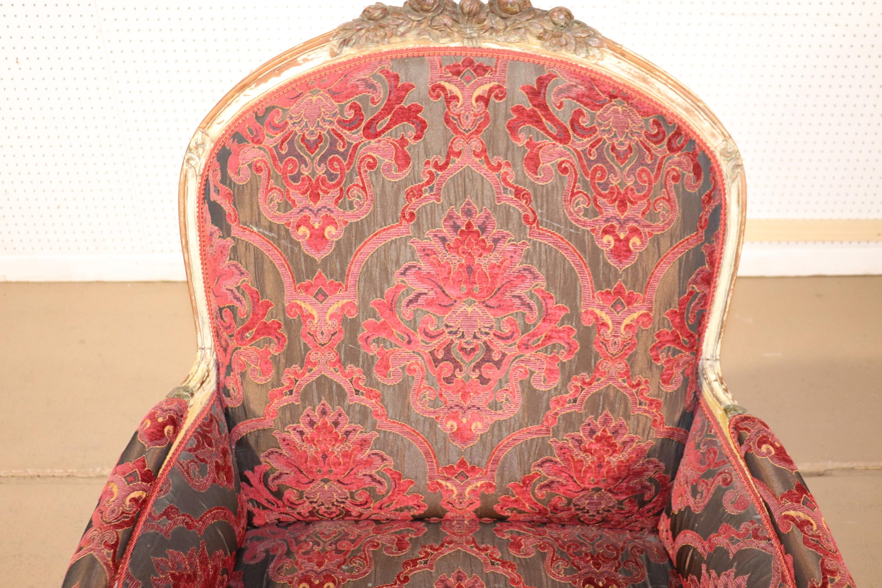 Fine Carved French Louis XV Paint Decorated Louis XV Bergere Chair Circa 1920 For Sale 5