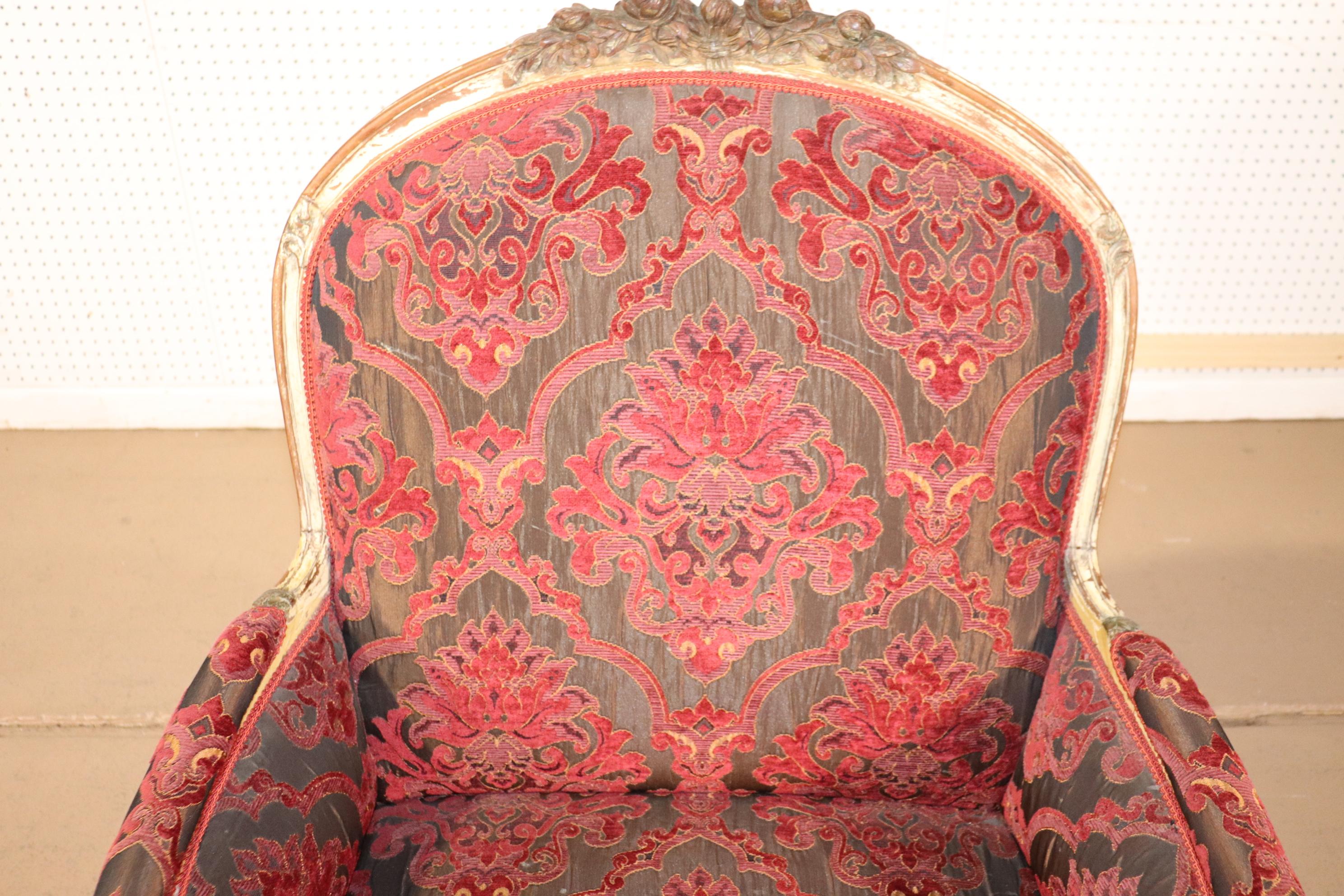Fine Carved French Louis XV Paint Decorated Louis XV Bergere Chair Circa 1920 5