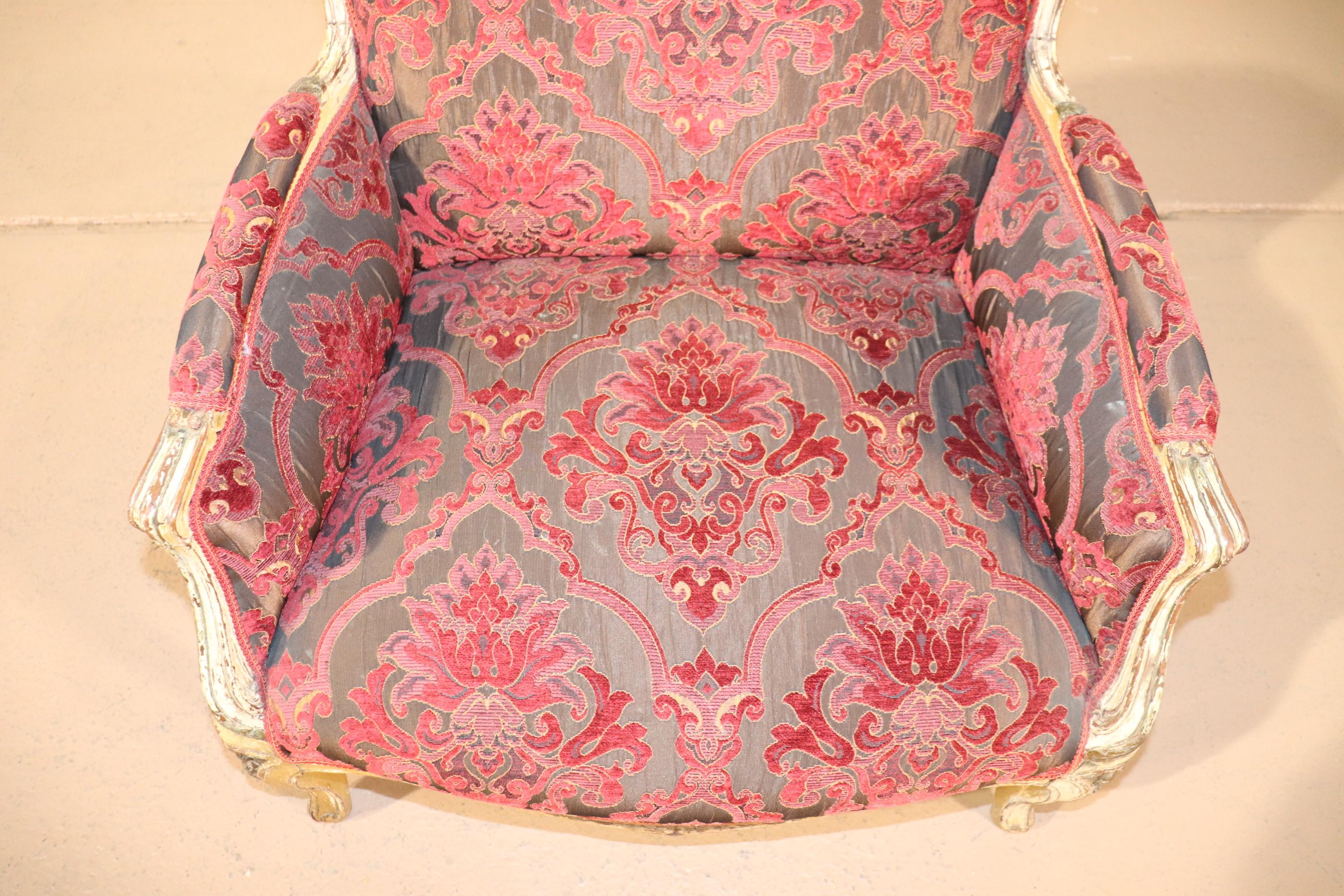 Fine Carved French Louis XV Paint Decorated Louis XV Bergere Chair Circa 1920 For Sale 6