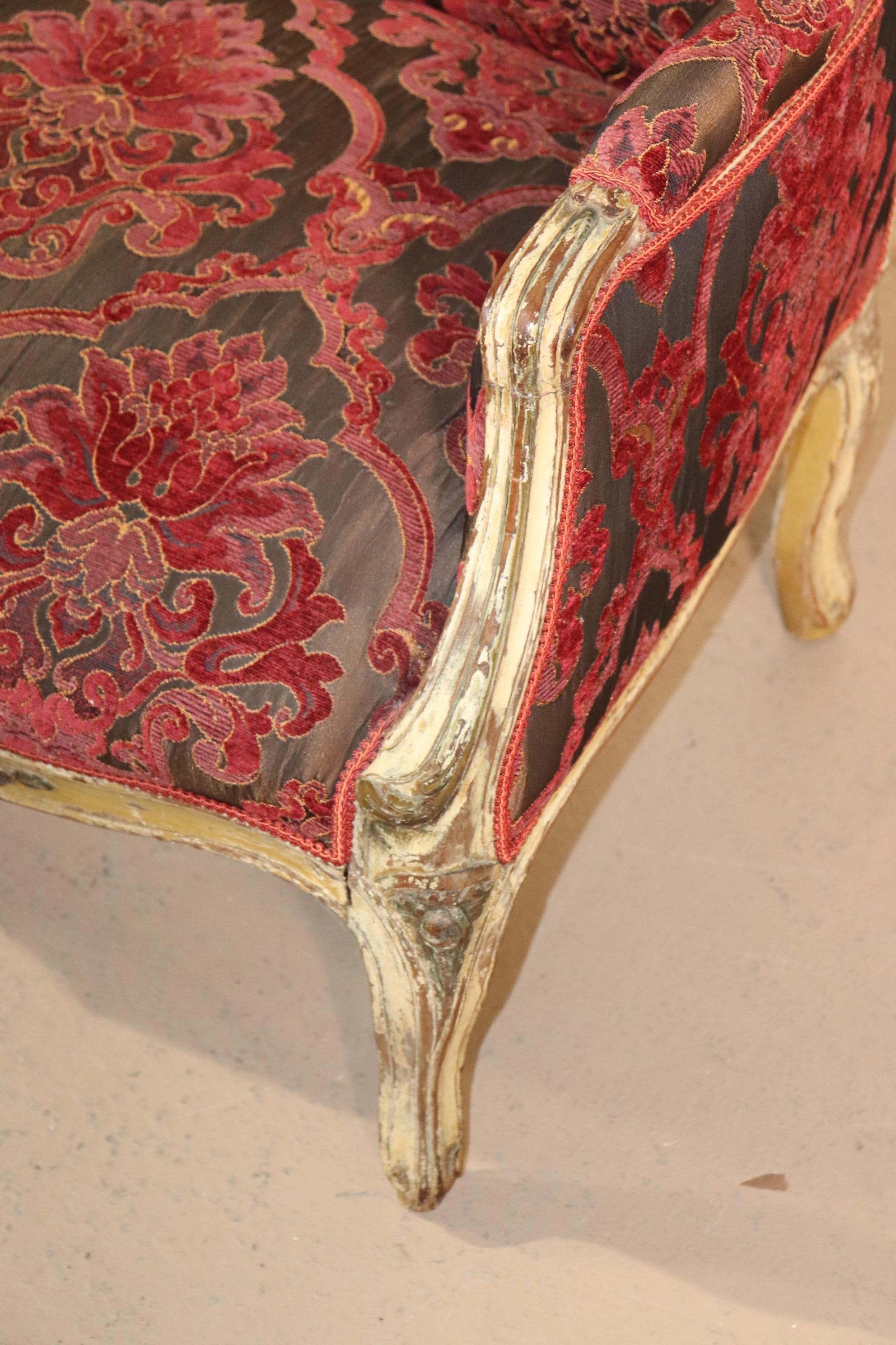 Fine Carved French Louis XV Paint Decorated Louis XV Bergere Chair Circa 1920 For Sale 7