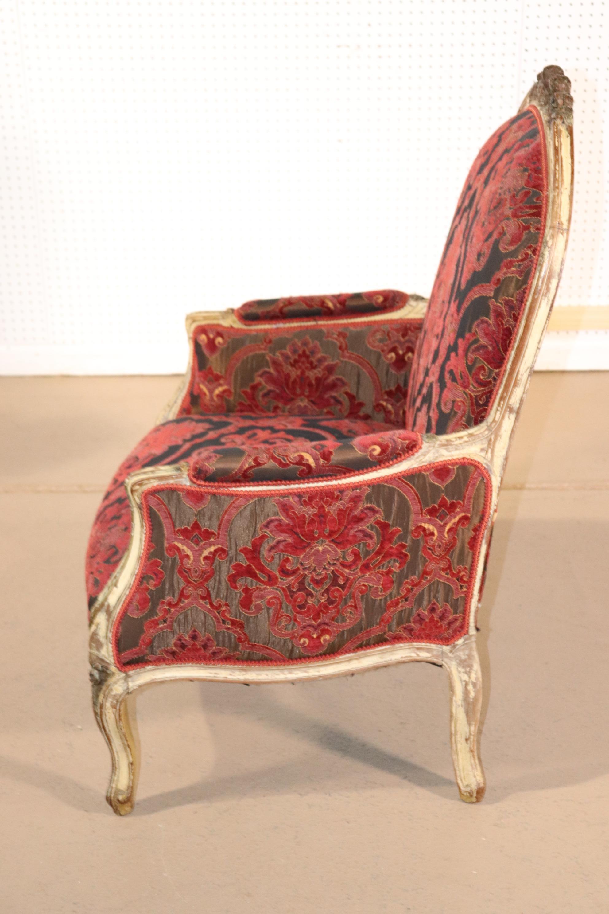 Early 20th Century Fine Carved French Louis XV Paint Decorated Louis XV Bergere Chair Circa 1920 For Sale