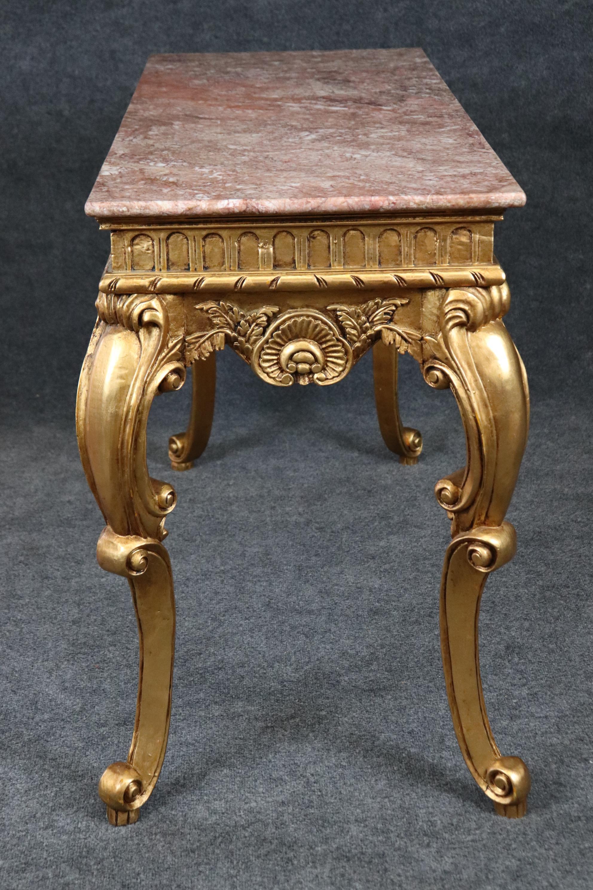 Griotte Marble Fine Carved French Louis XV Style Parcel Gilt Marble Top Console Sofa Table For Sale