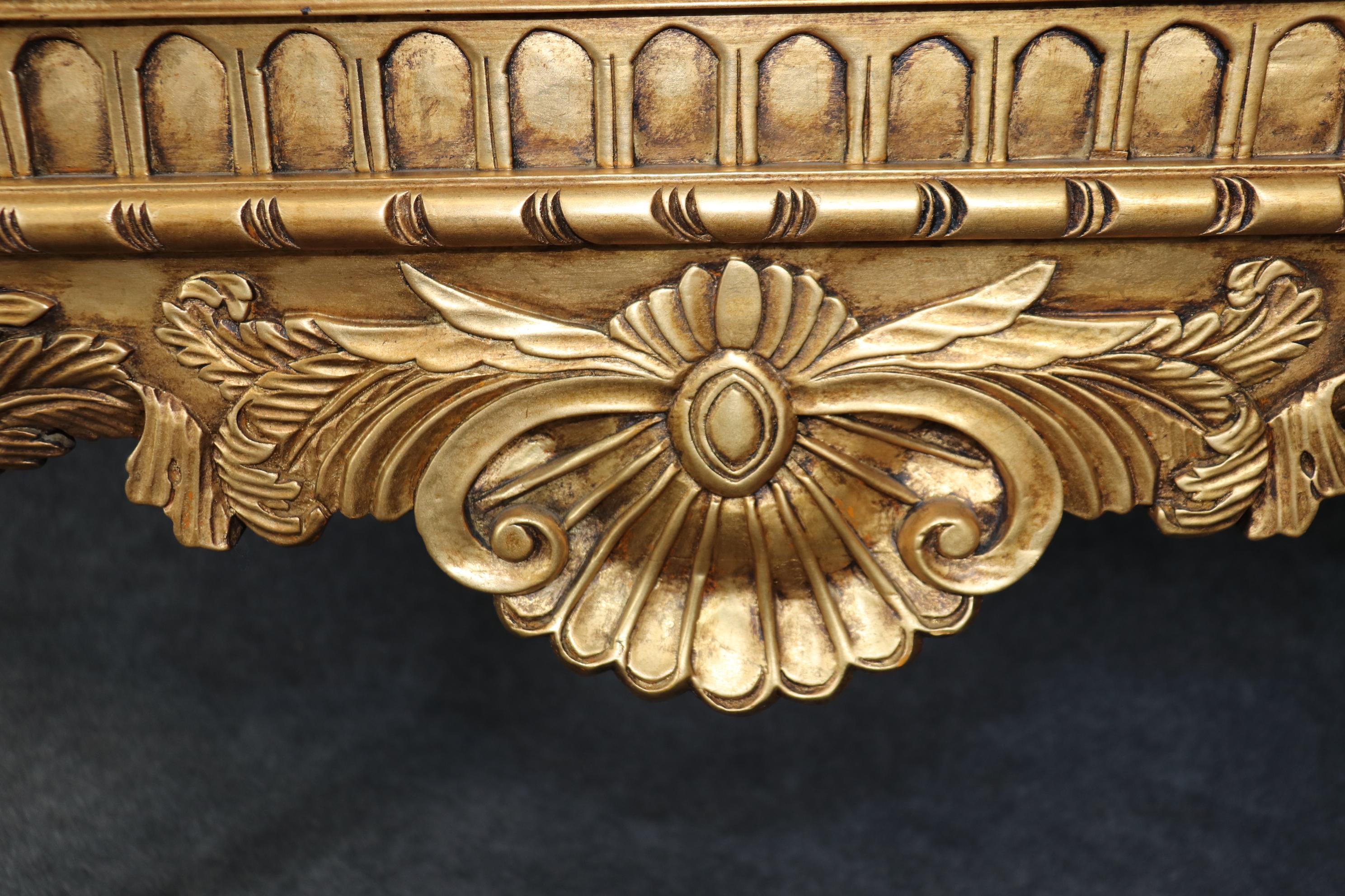Fine Carved French Louis XV Style Parcel Gilt Marble Top Console Sofa Table For Sale 1