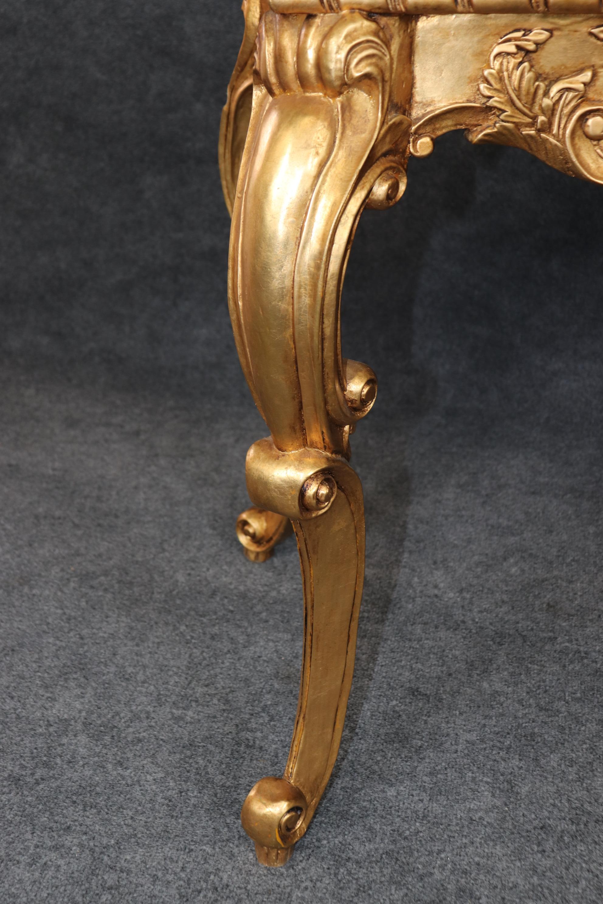 Fine Carved French Louis XV Style Parcel Gilt Marble Top Console Sofa Table For Sale 4