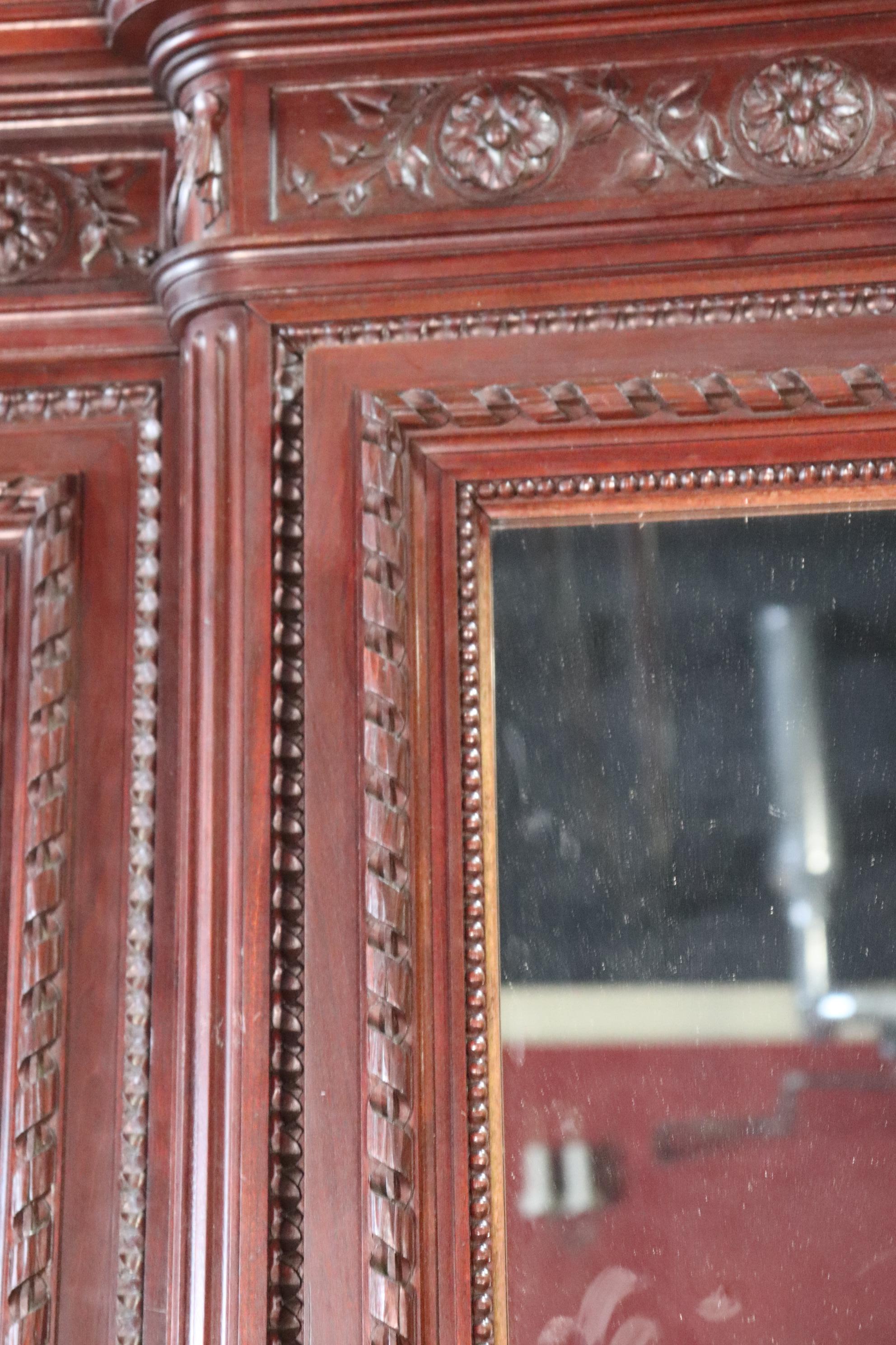 Fine Carved French Louis XVI Mahogany Mirrored Grand Armoire Wardrobe Circa 1900 7