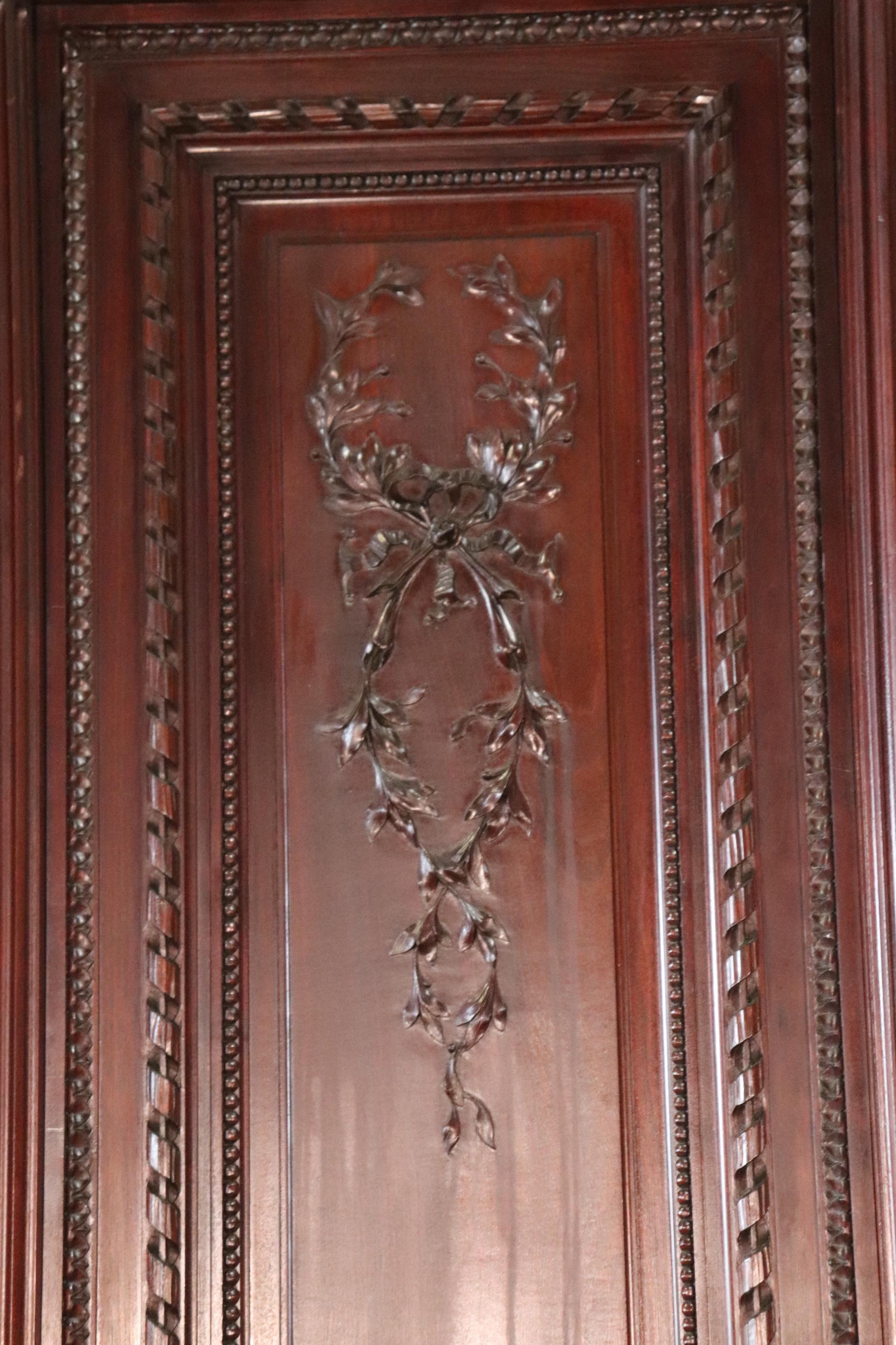 Fine Carved French Louis XVI Mahogany Mirrored Grand Armoire Wardrobe Circa 1900 1