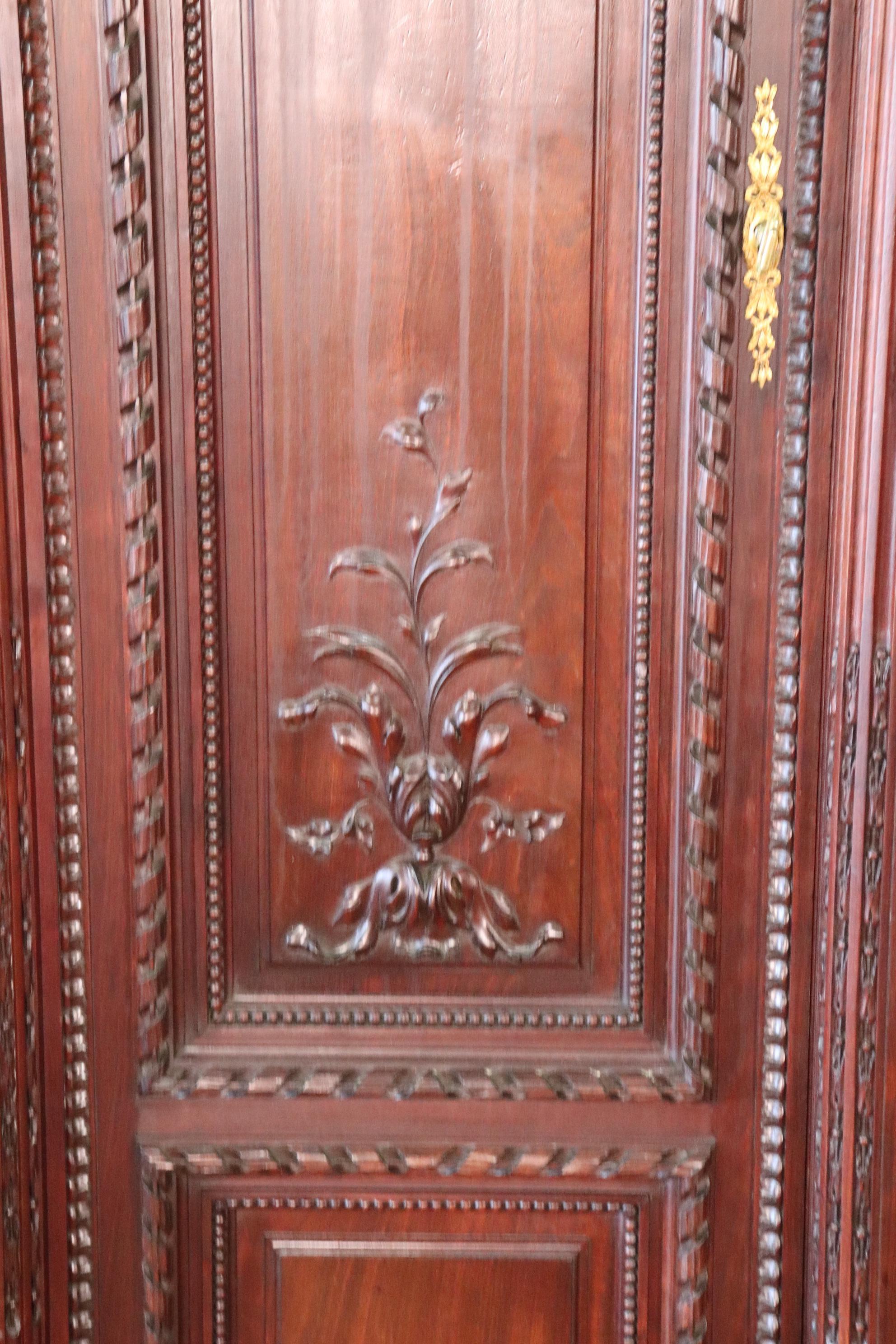 Fine Carved French Louis XVI Mahogany Mirrored Grand Armoire Wardrobe Circa 1900 2