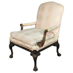 Fine Carved Georgian Style Mahogany Lounge Library Chair and Ottoman