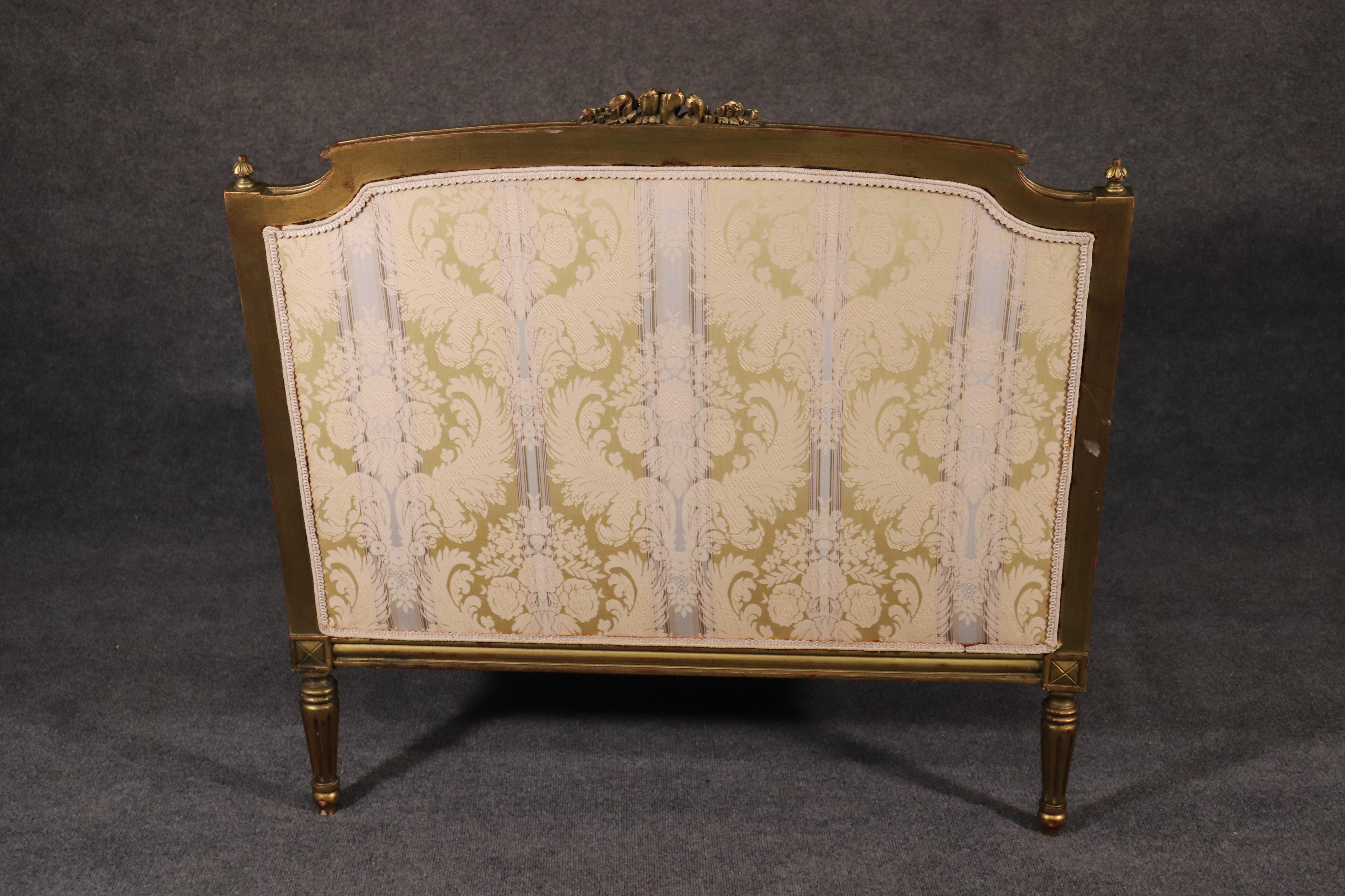 Fine Carved Gilded French Louis XVI Canape Settee Marquis, circa 1930s 5