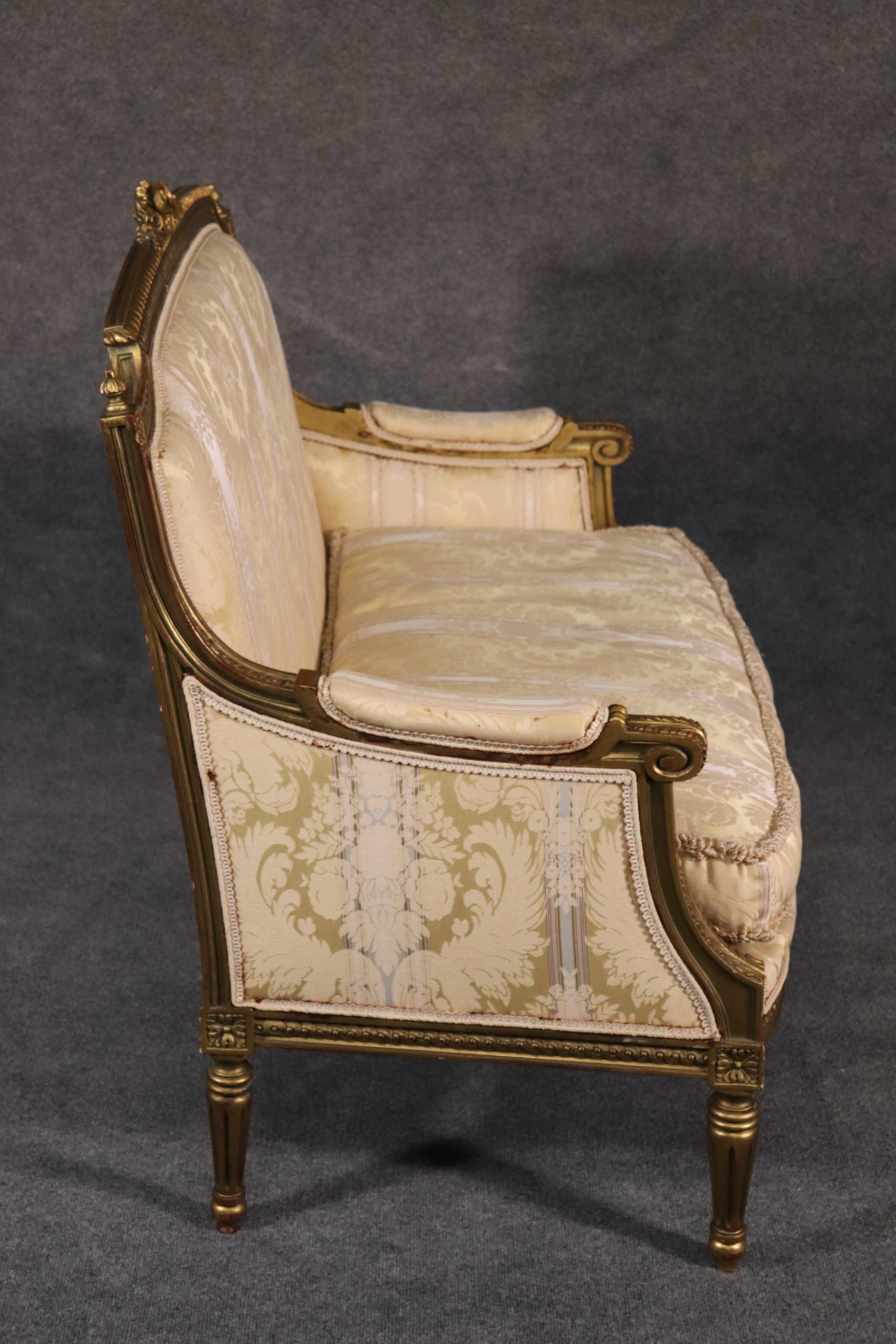 Fine Carved Gilded French Louis XVI Canape Settee Marquis, circa 1930s 6