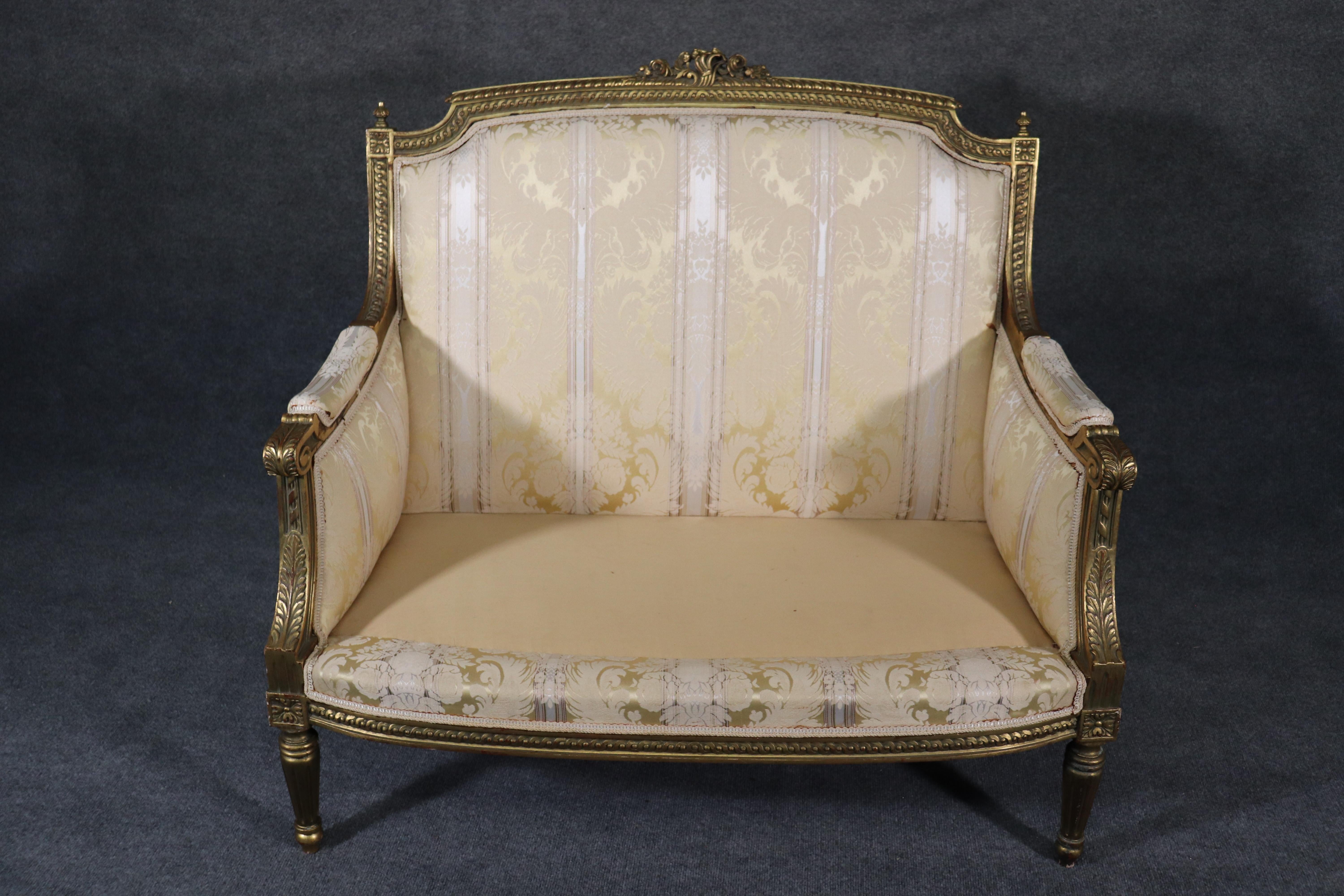 Fine Carved Gilded French Louis XVI Canape Settee Marquis, circa 1930s 7