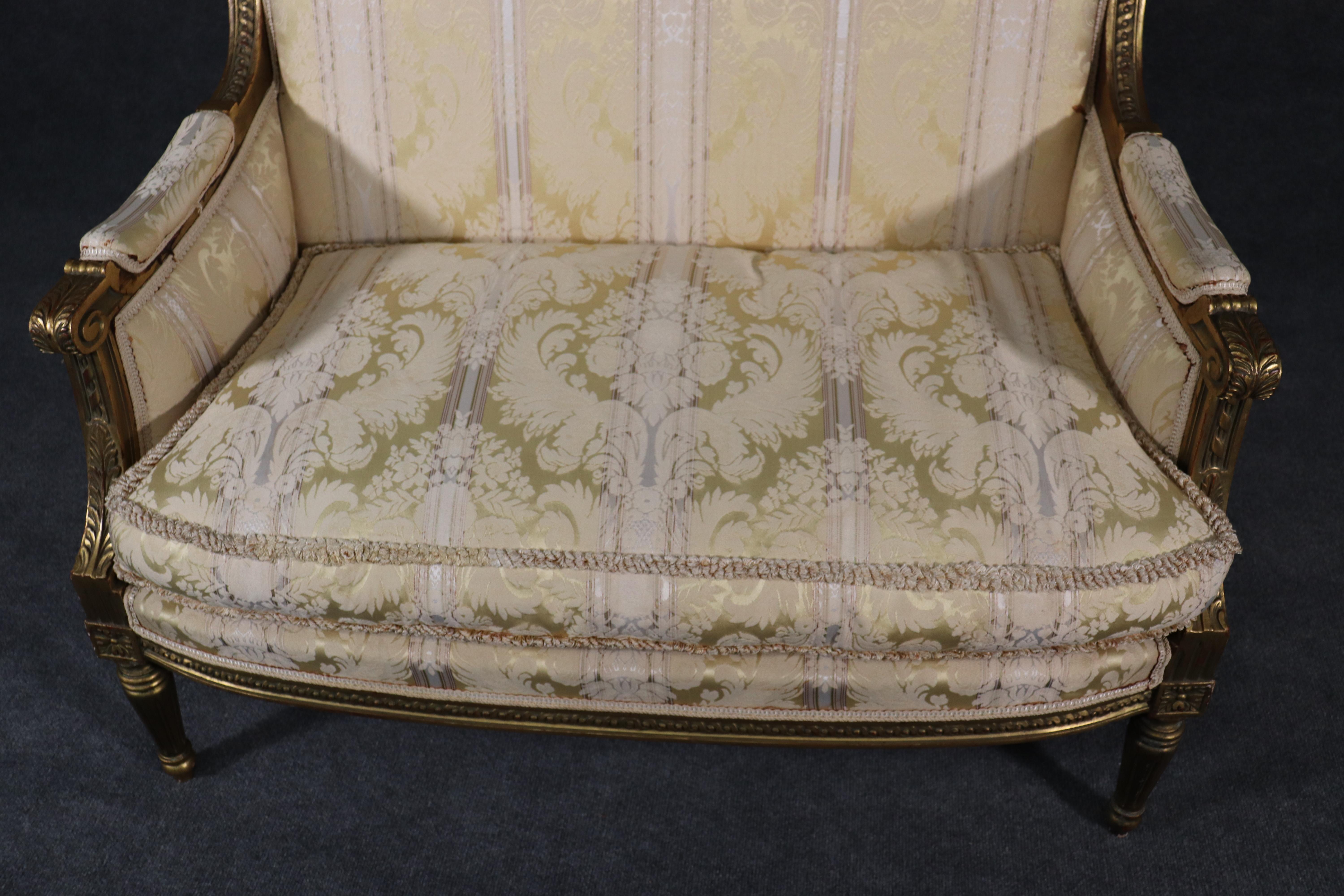 Fine Carved Gilded French Louis XVI Canape Settee Marquis, circa 1930s 3
