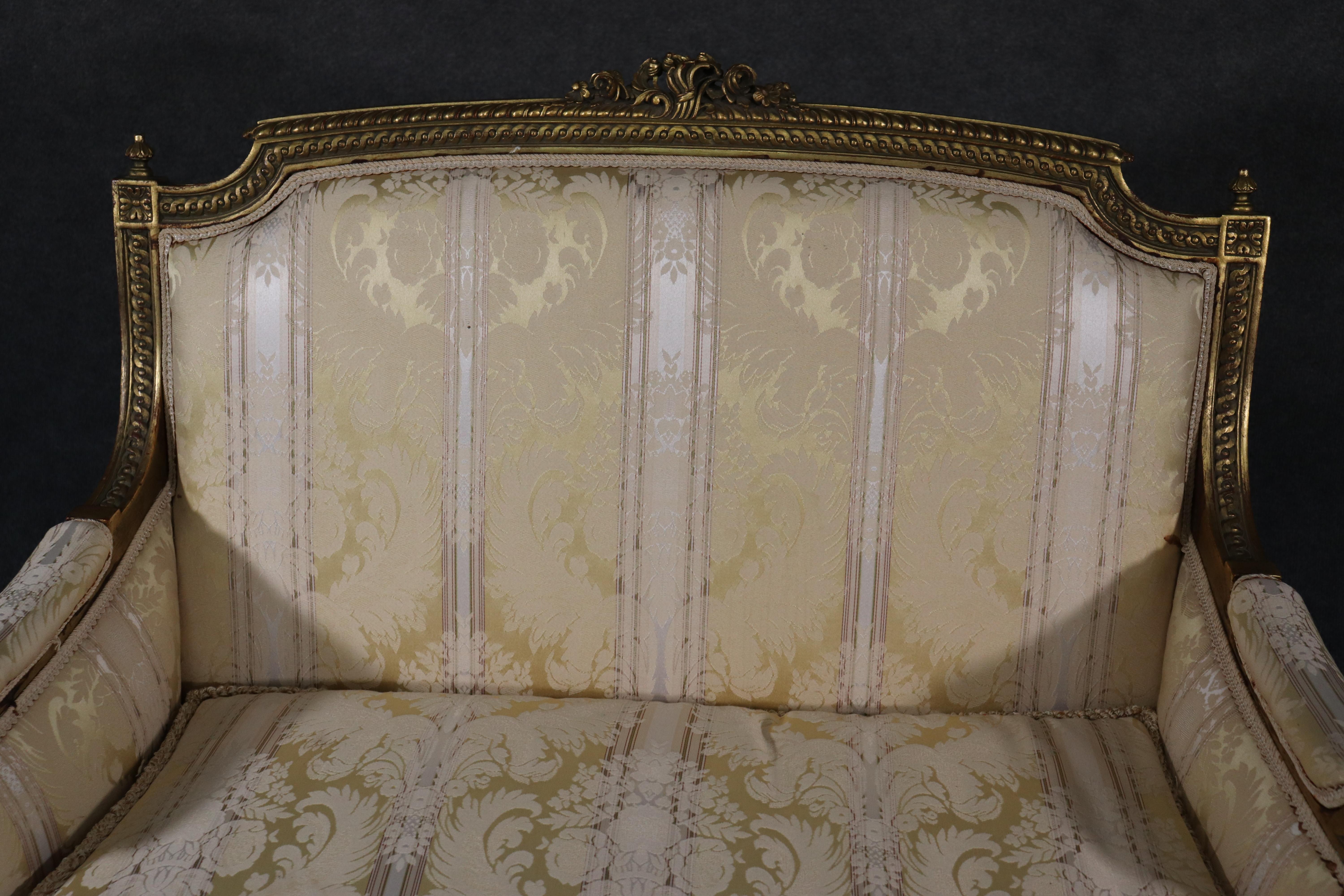 Fine Carved Gilded French Louis XVI Canape Settee Marquis, circa 1930s 4