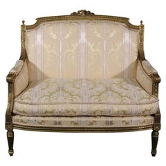 Fine Carved Gilded French Louis XVI Canape Settee Marquis, circa 1930s
