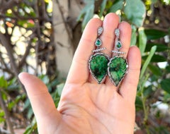 Fine Carved Jade Emerald and Diamond Earrings