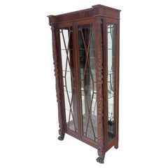 Fine Mahogany Sculptée Claw Feet Glass Shelved Bookcase Display Cabinet Stunning