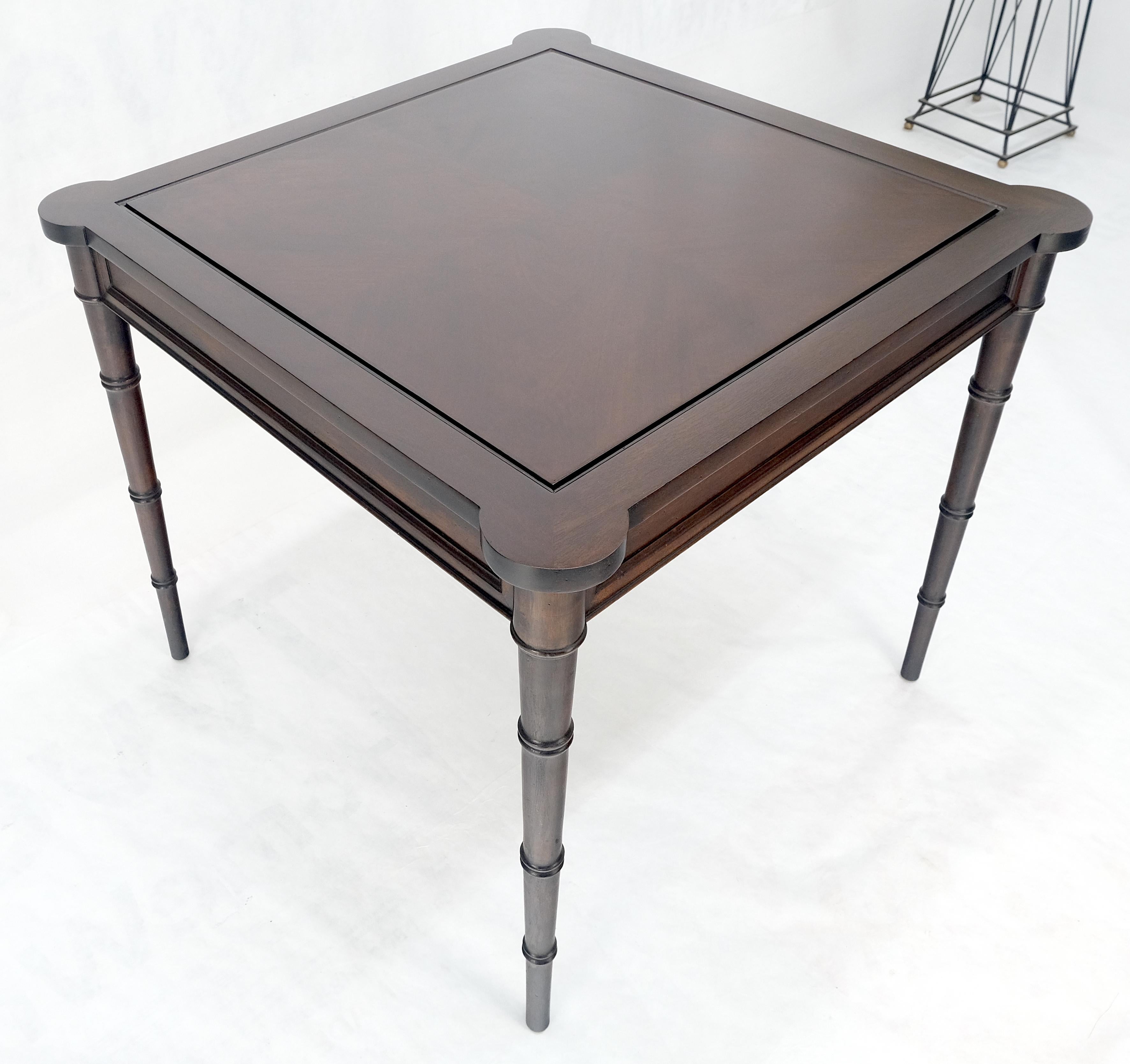 Fine Carved Mahogany Faux Bamboo Leg Flip Top Game Chess Board Table c1940s MINT 8