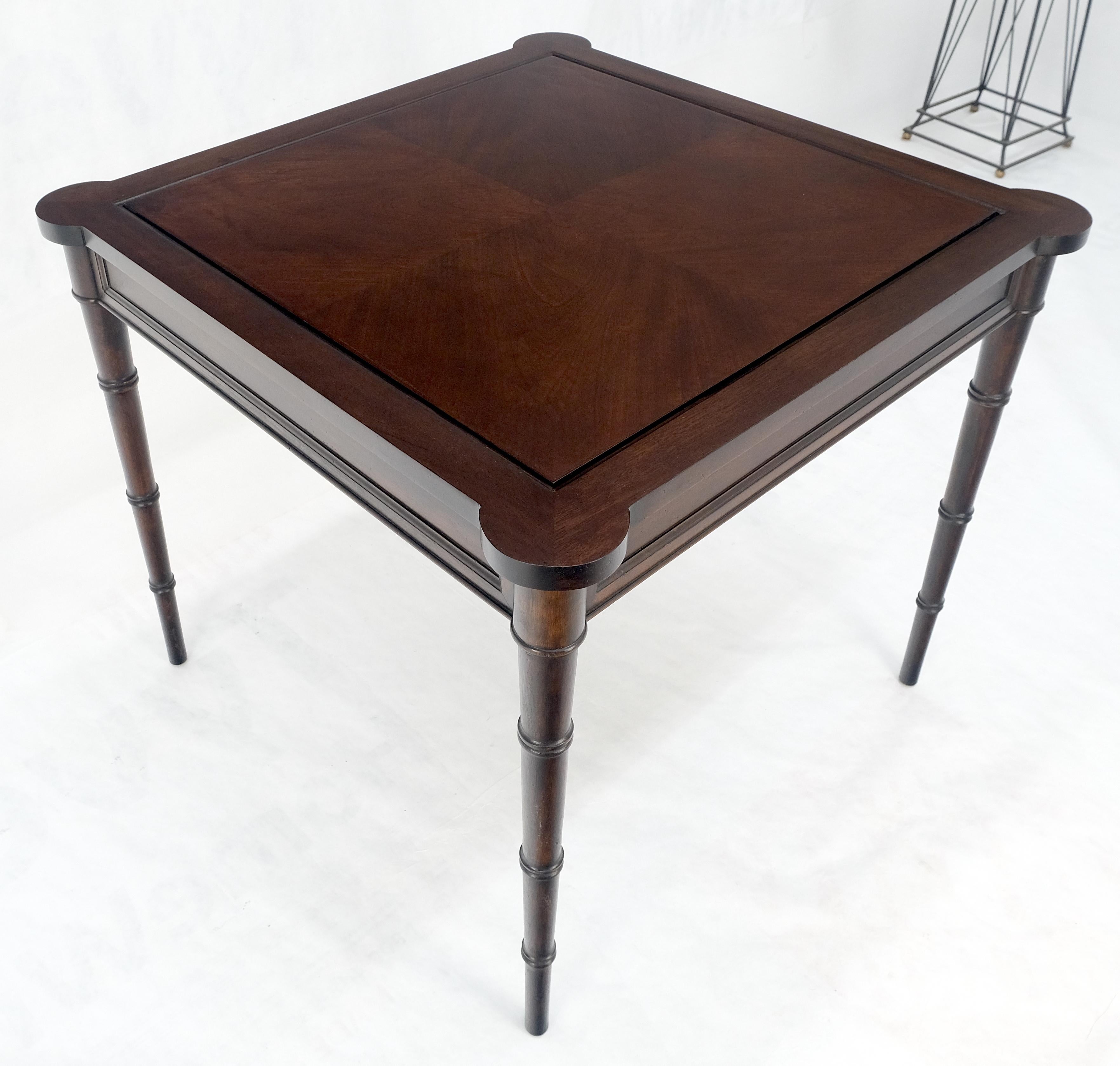 Fine Carved Mahogany Faux Bamboo Leg Flip Top Game Chess Board Table c1940s MINT 9