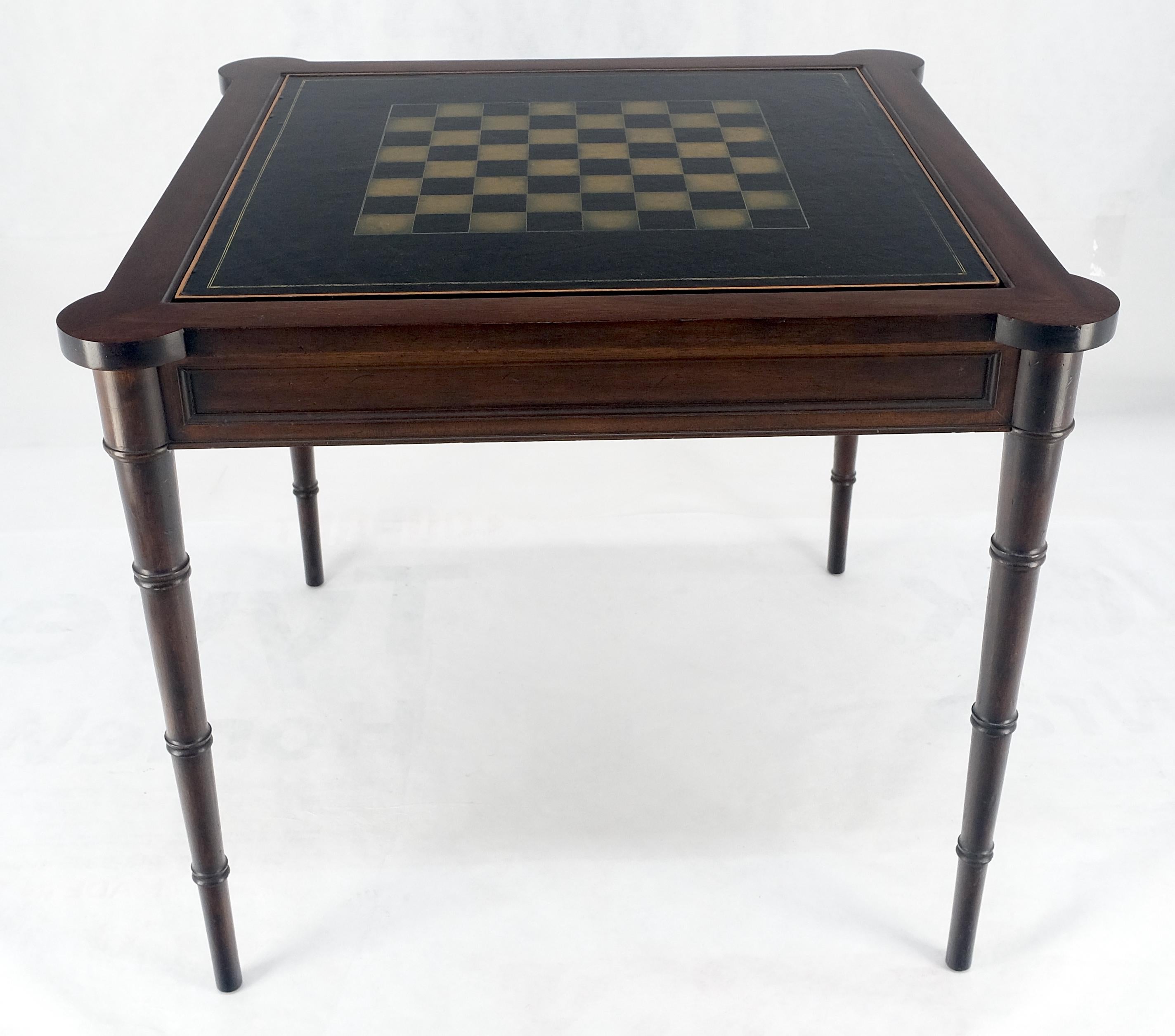 Mid-Century Modern Fine Carved Mahogany Faux Bamboo Leg Flip Top Game Chess Board Table c1940s MINT