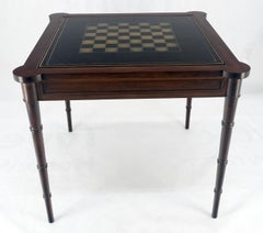 Fine Carved Mahogany Faux Bamboo Leg Flip Top Game Chess Board Table c1940s MINT