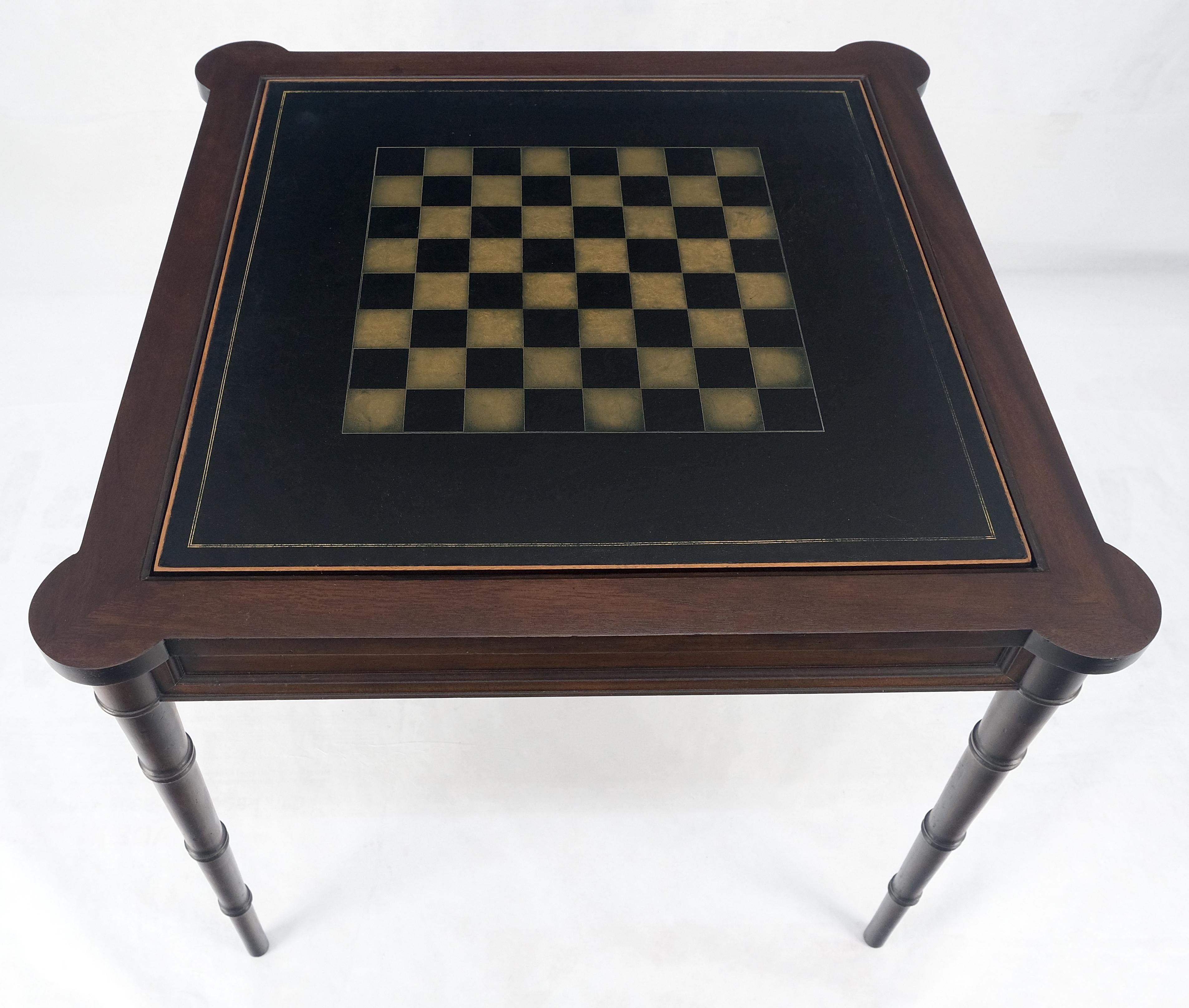 Lacquered Fine Carved Mahogany Faux Bamboo Leg Flip Top Game Chess Board Table c1940s MINT