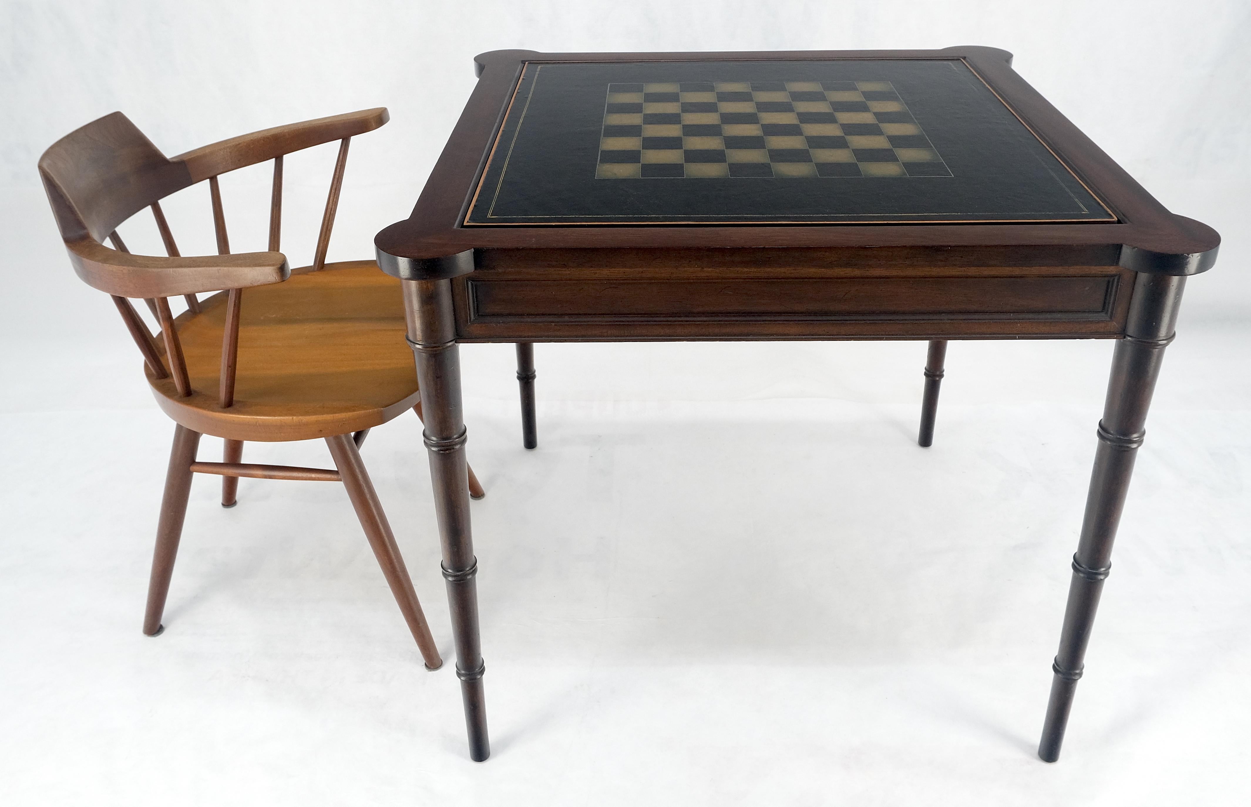 20th Century Fine Carved Mahogany Faux Bamboo Leg Flip Top Game Chess Board Table c1940s MINT