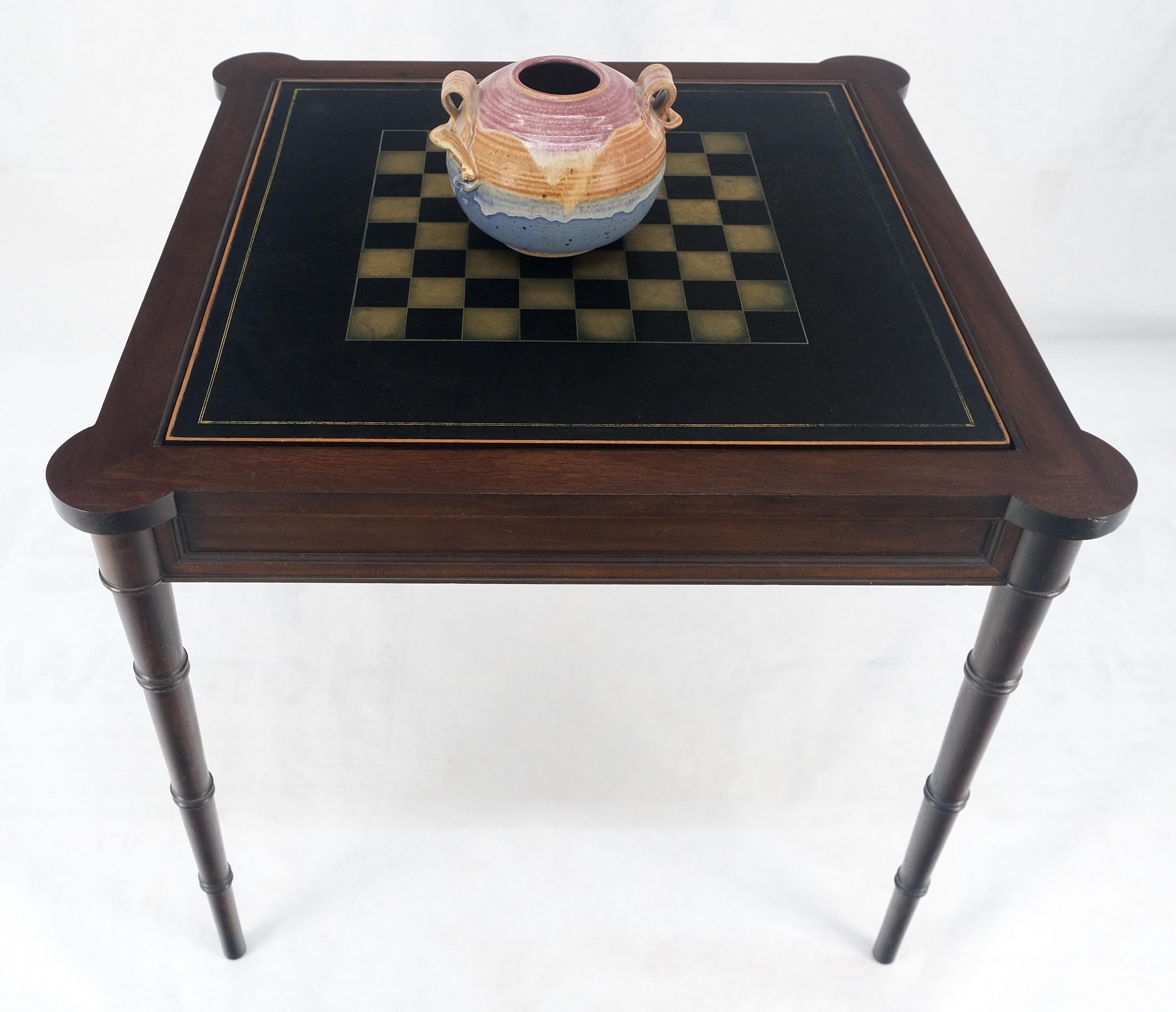 Fine Carved Mahogany Faux Bamboo Leg Flip Top Game Chess Board Table c1940s MINT 1