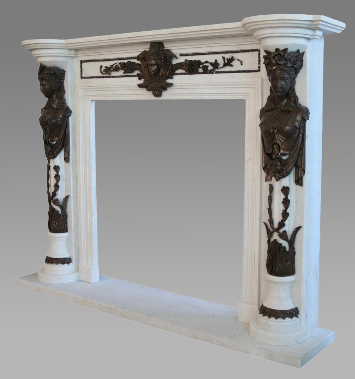 Fine Carved Marble & Bronze Fire Surround In Good Condition For Sale In Worcester, GB