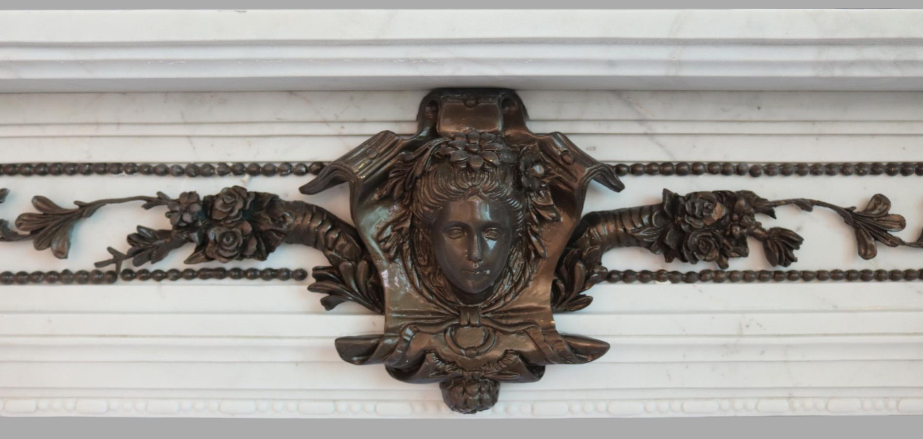 Contemporary Fine Carved Marble & Bronze Fire Surround For Sale