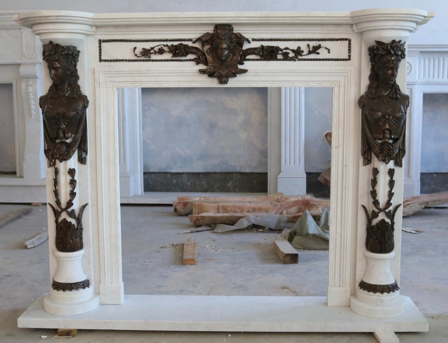 Fine Carved Marble & Bronze Fire Surround For Sale 2