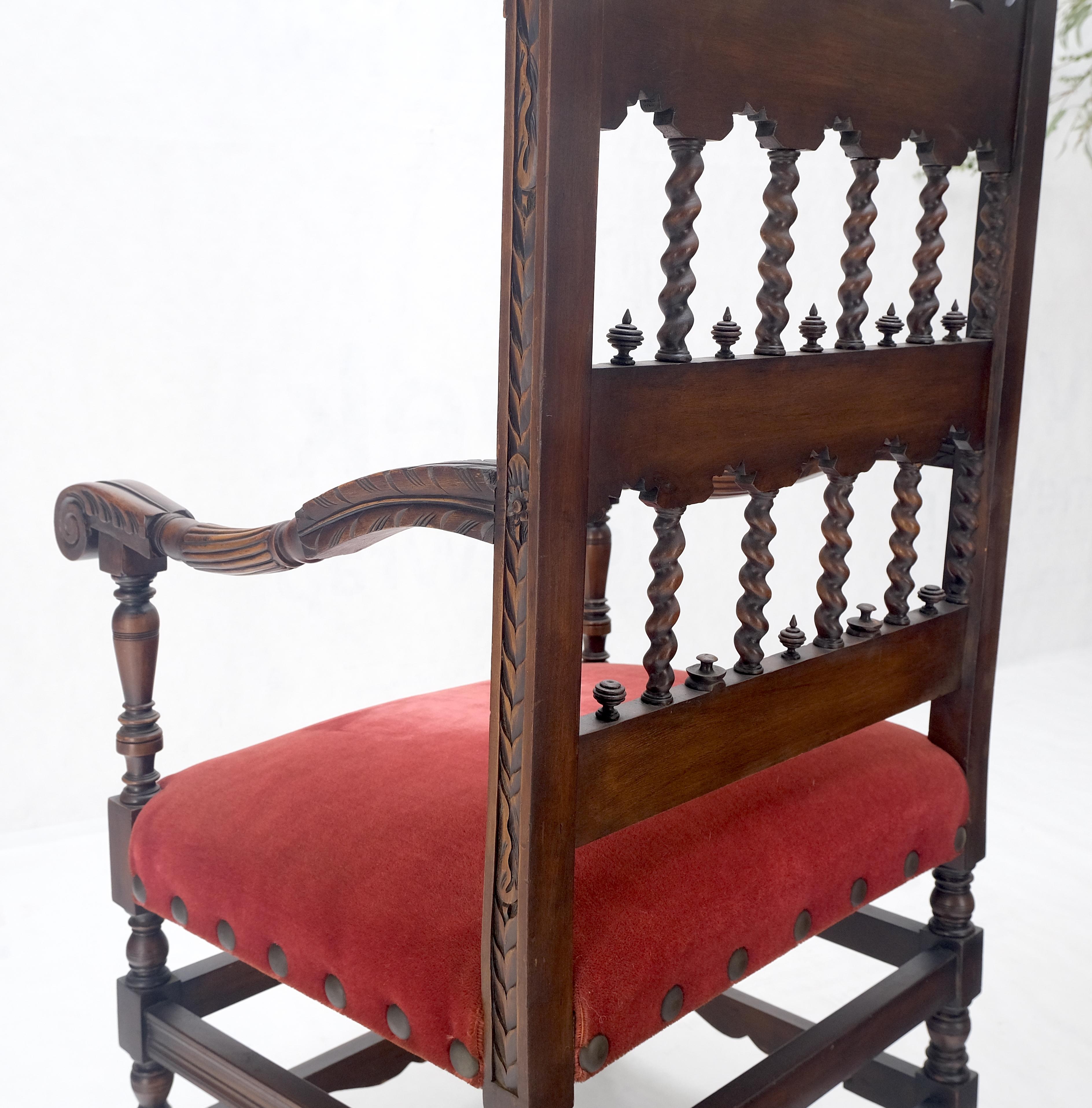Fine Carved North Winds Faces Heavy Oak Arm Chairs Twisted Spindles c1900s MINT For Sale 5