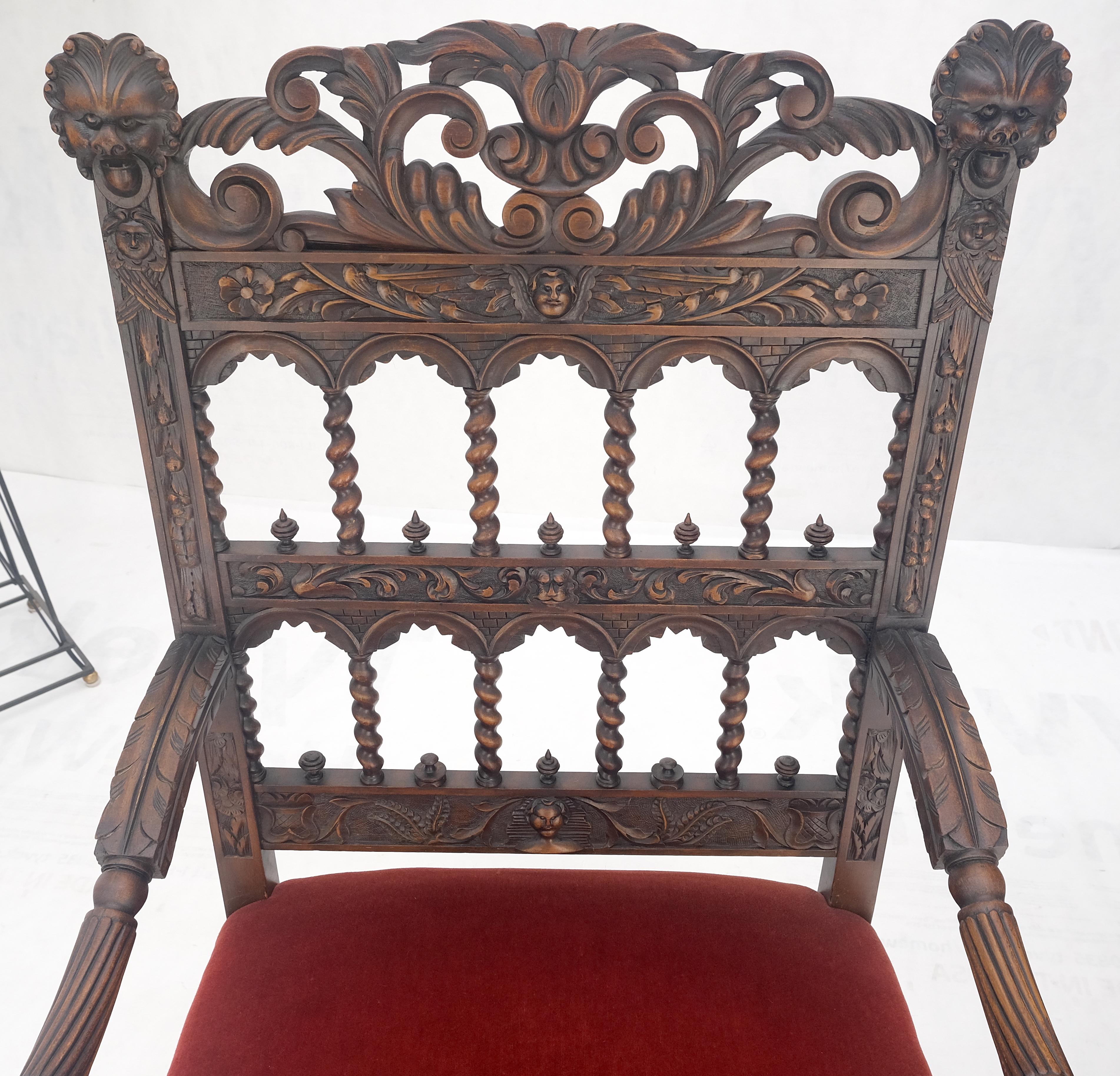 Fine Carved North Winds Faces Heavy Oak Arm Chairs Twisted Spindles c1900s MINT For Sale 9